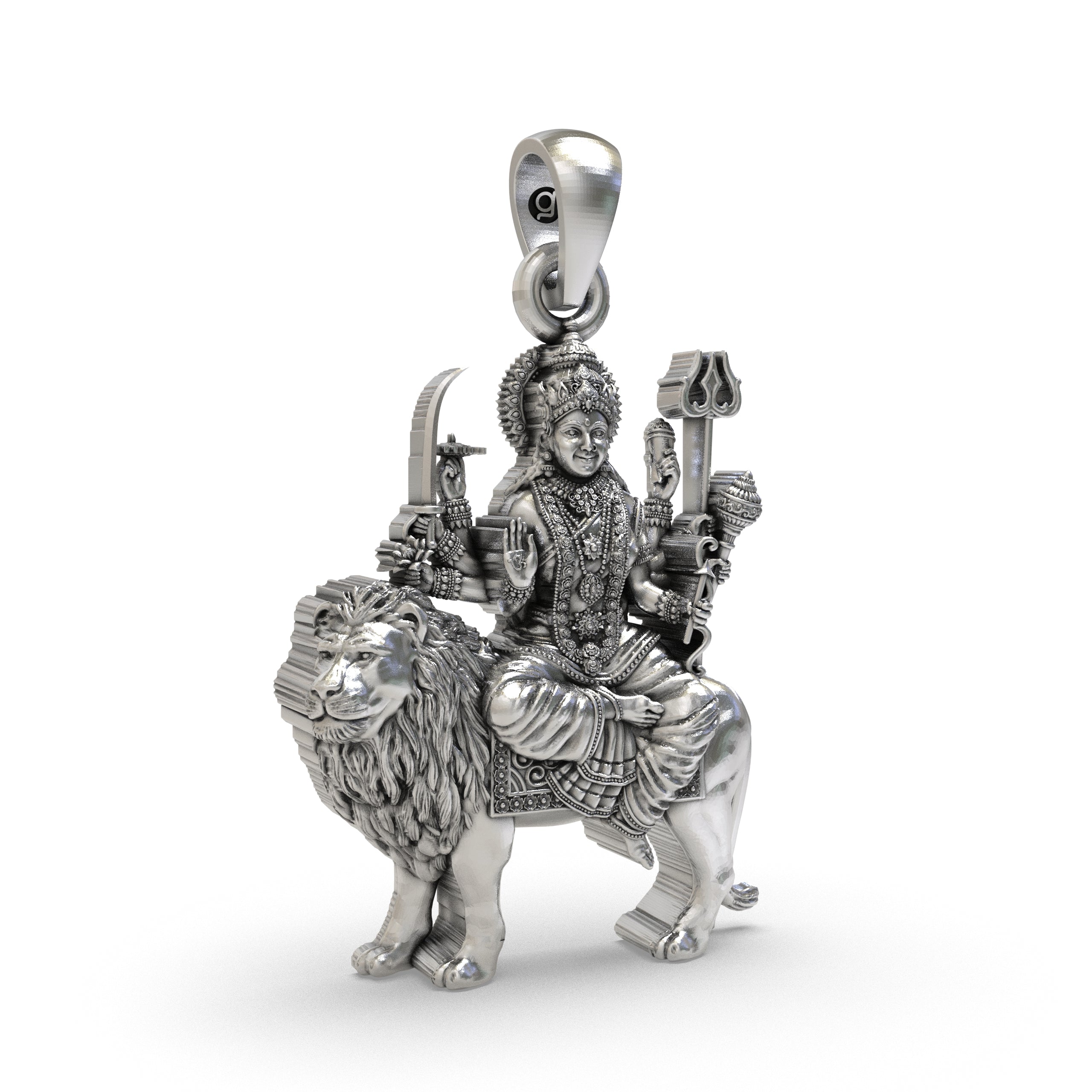 925 Silver Durga Maa Pendant | Sherawali Simhavahini Idol