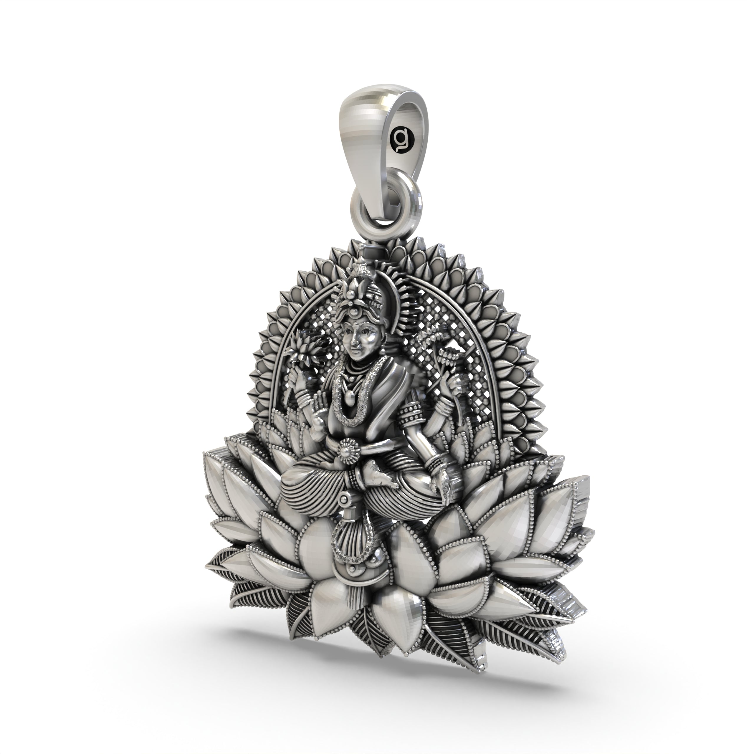 Lakshmi Maa Lotus Pendant in 925 Silver | Hindu Goddess of Wealth & Prosperity | Handmade Spiritual Jewelry