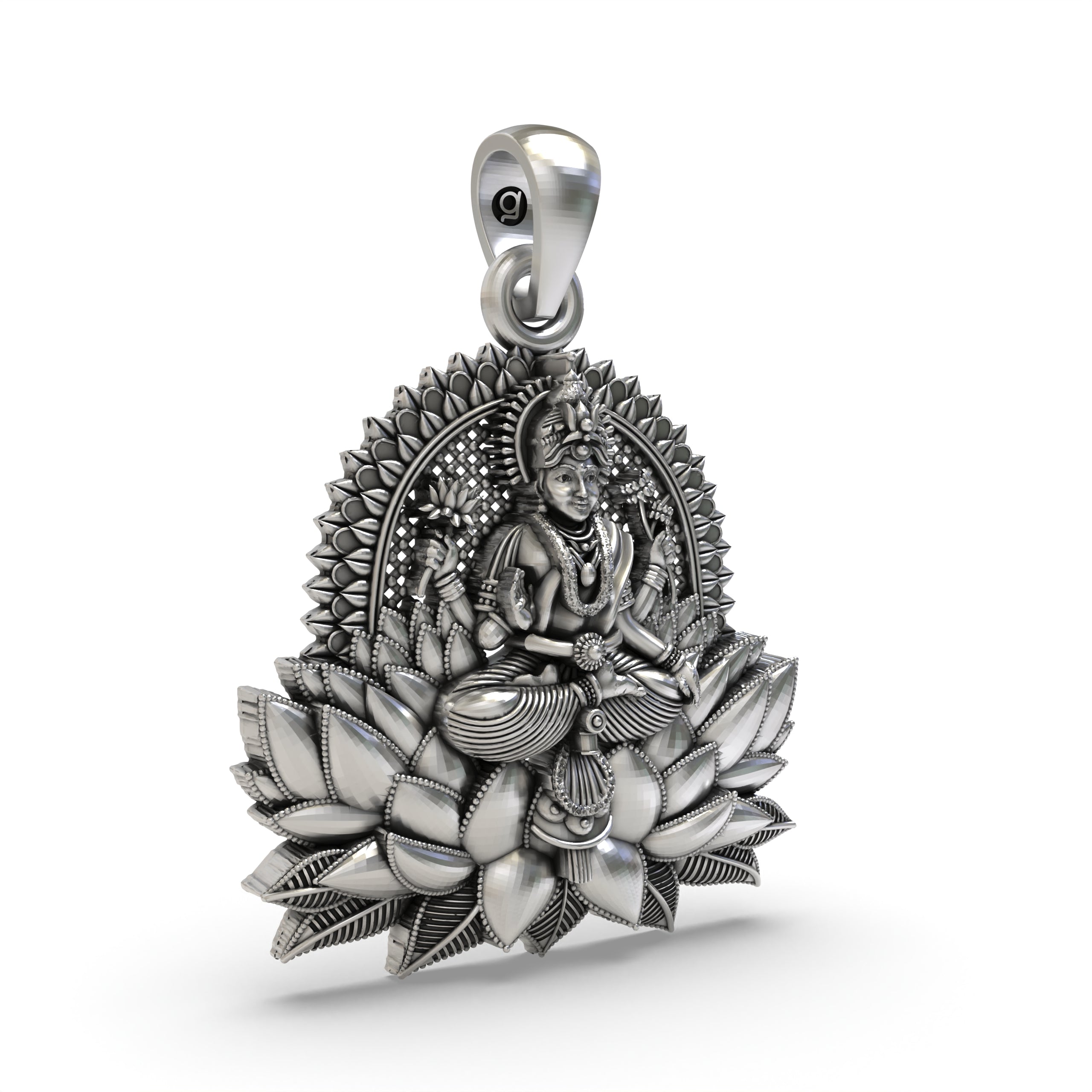 Lakshmi Maa Lotus Pendant in 925 Silver | Hindu Goddess of Wealth & Prosperity | Handmade Spiritual Jewelry