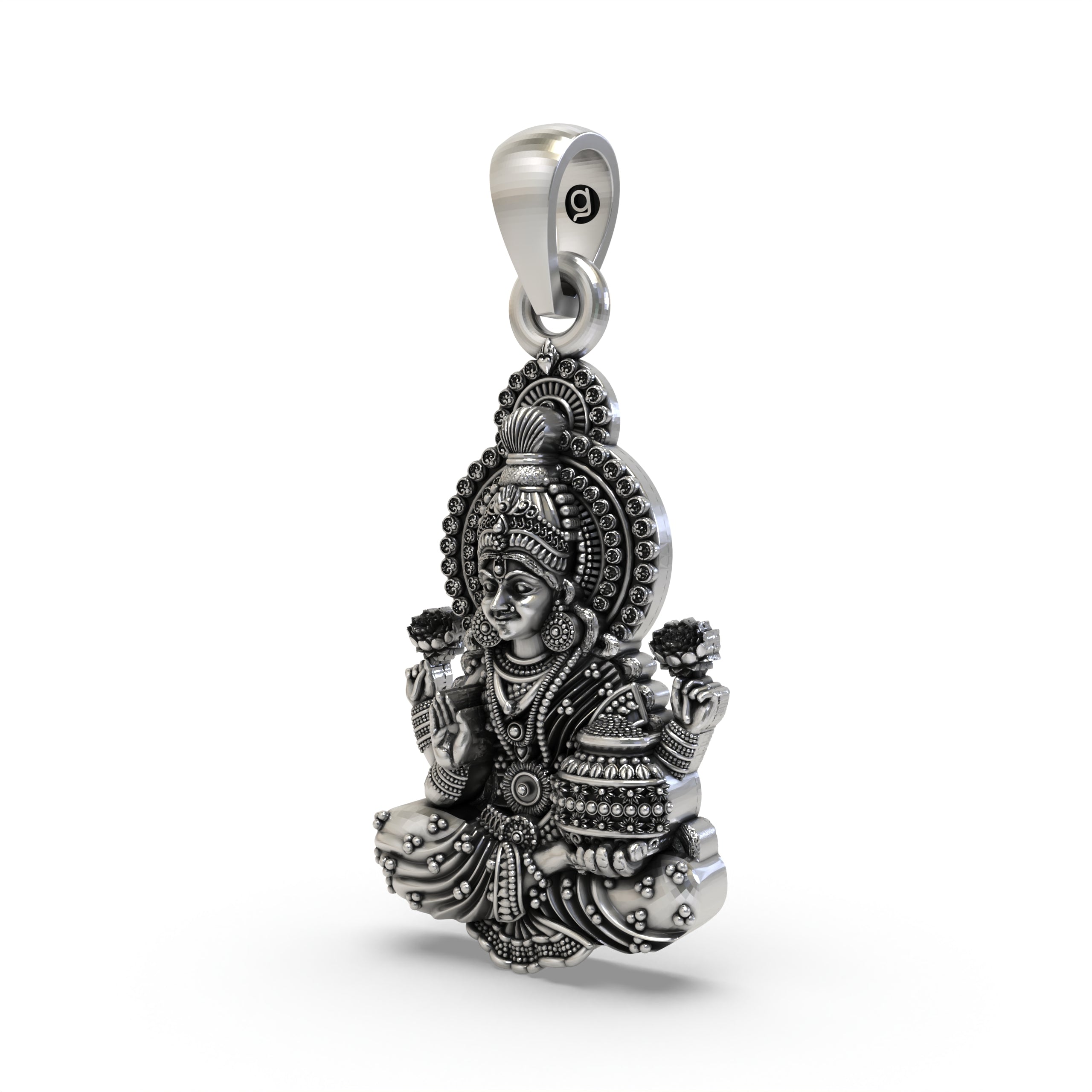 Lakshmi Maa Pendant in 925 Sterling Silver | Hindu Goddess of Wealth & Prosperity | Handmade Devotional Jewelry