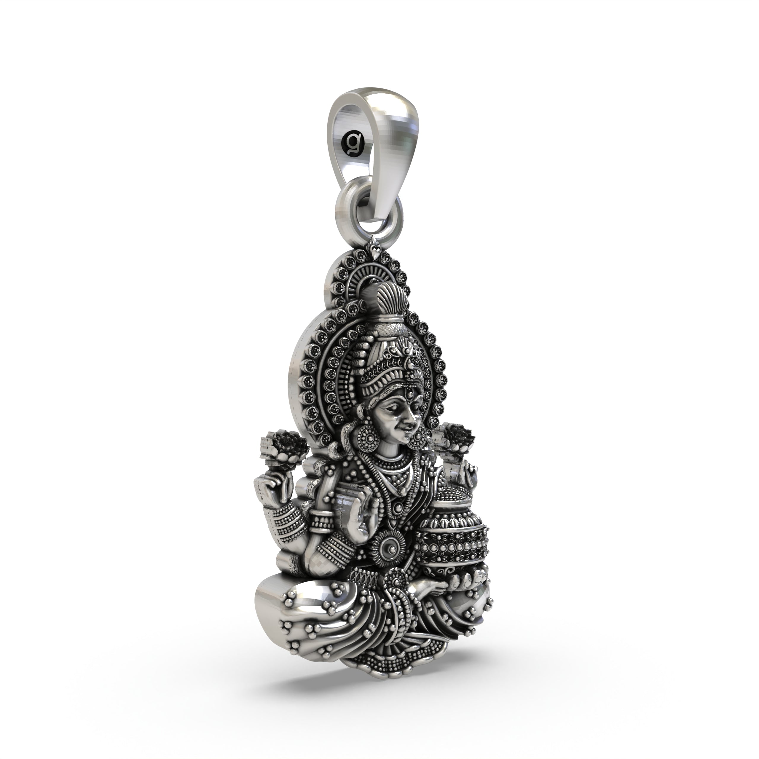 Lakshmi Maa Pendant in 925 Sterling Silver | Hindu Goddess of Wealth & Prosperity | Handmade Devotional Jewelry