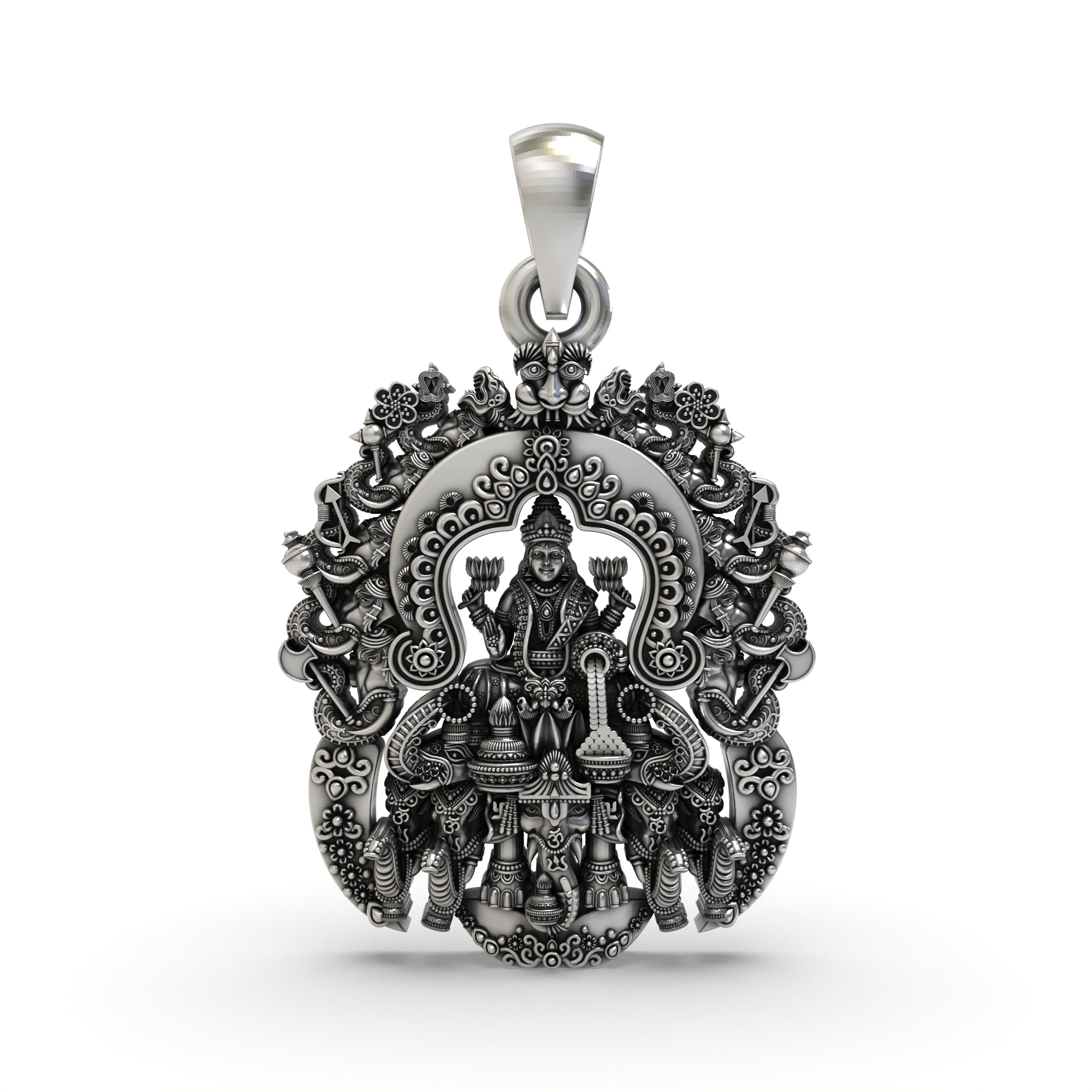 Lakshmi Maa Temple Pendant in 925 Sterling Silver | Goddess of Wealth & Prosperity | Handmade Spiritual Temple Jewelry