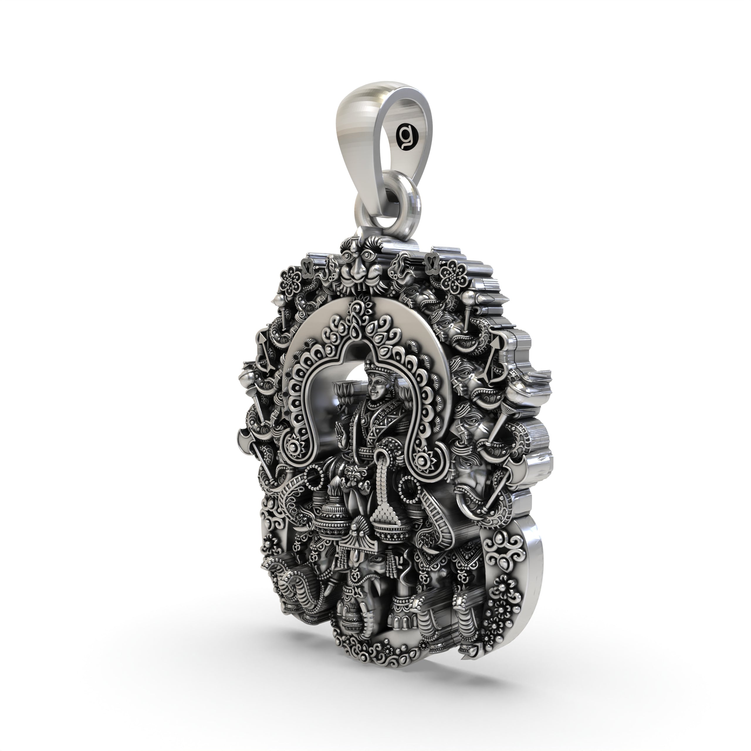 Lakshmi Maa Temple Pendant in 925 Sterling Silver | Goddess of Wealth & Prosperity | Handmade Spiritual Temple Jewelry
