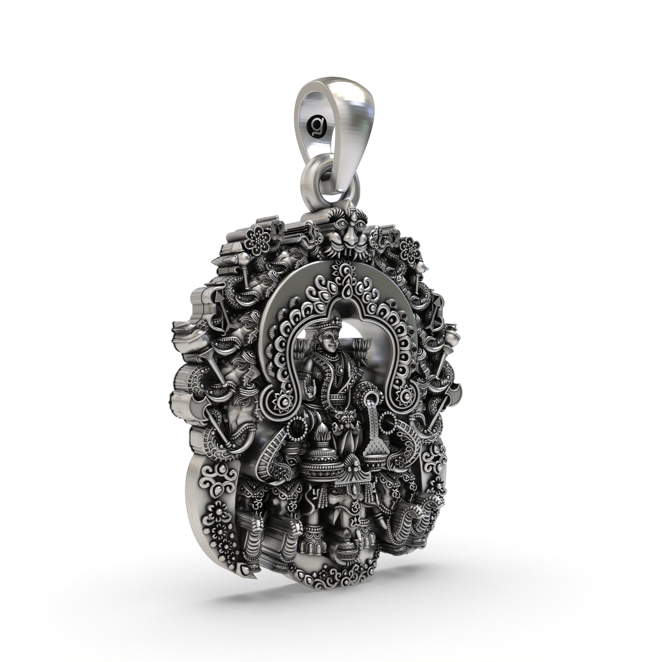 Lakshmi Maa Temple Pendant in 925 Sterling Silver | Goddess of Wealth & Prosperity | Handmade Spiritual Temple Jewelry
