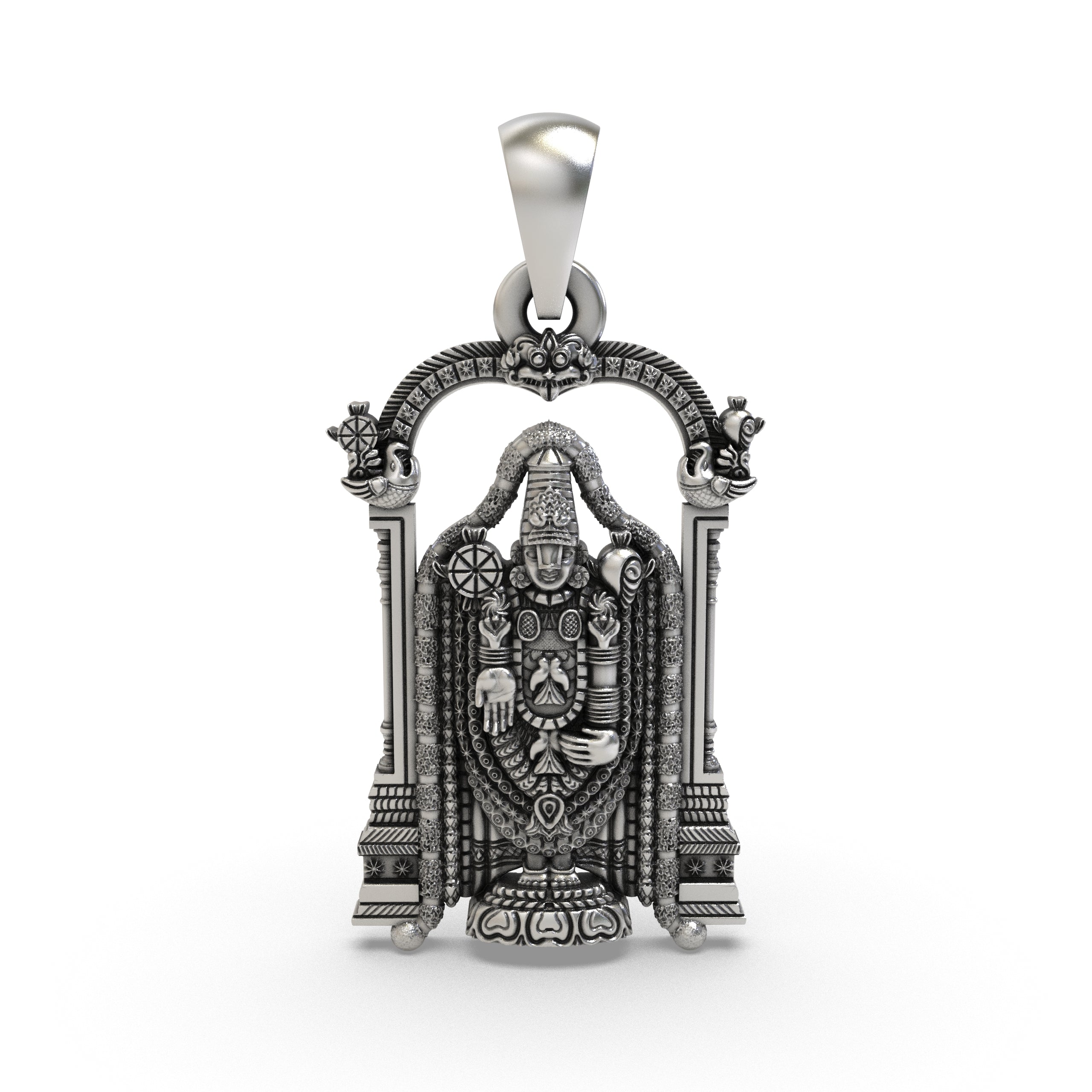 925 Sterling Silver Lord Venkateswara Pendant – Tirupati Balaji Idol in Temple Arch Design