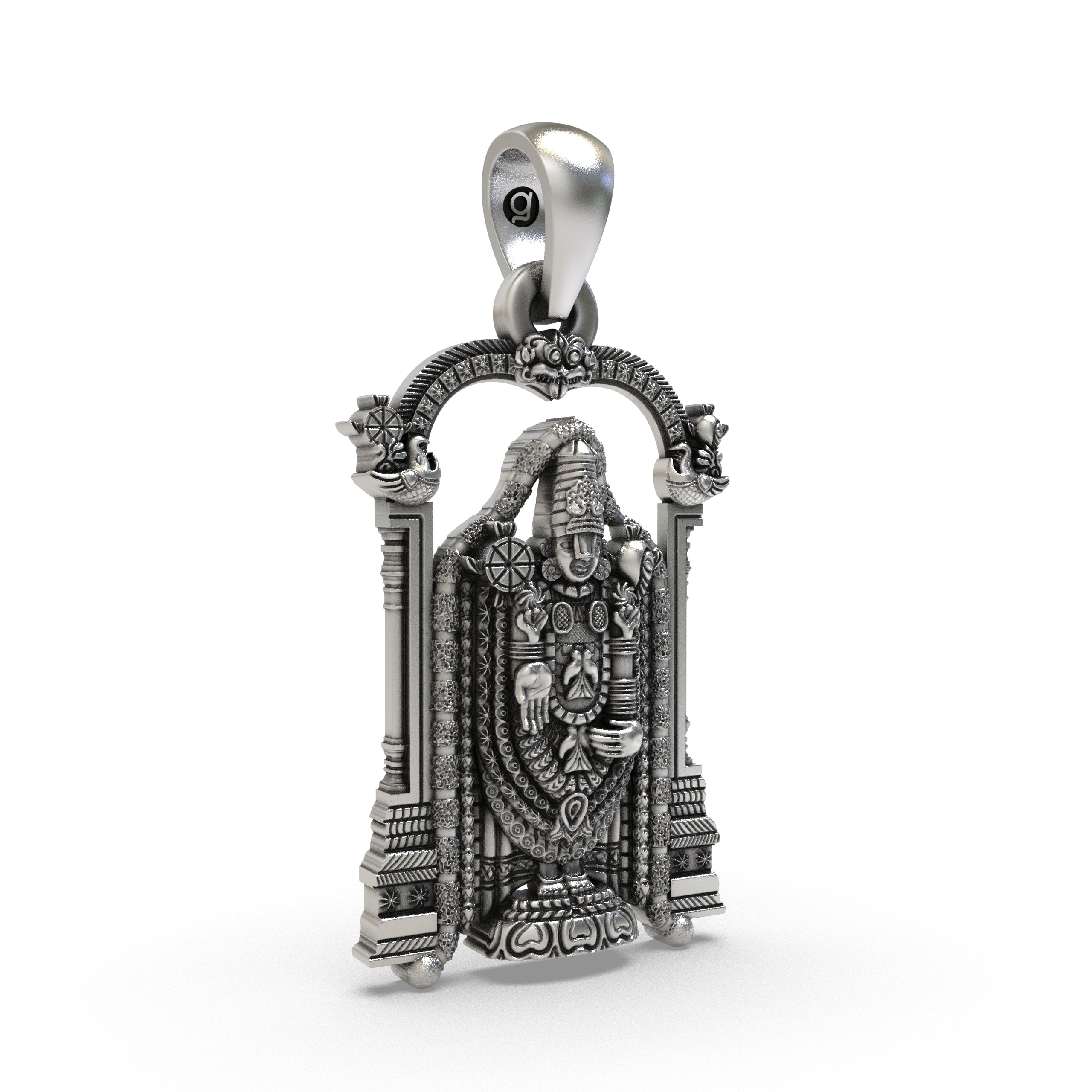 925 Sterling Silver Lord Venkateswara Pendant – Tirupati Balaji Idol in Temple Arch Design
