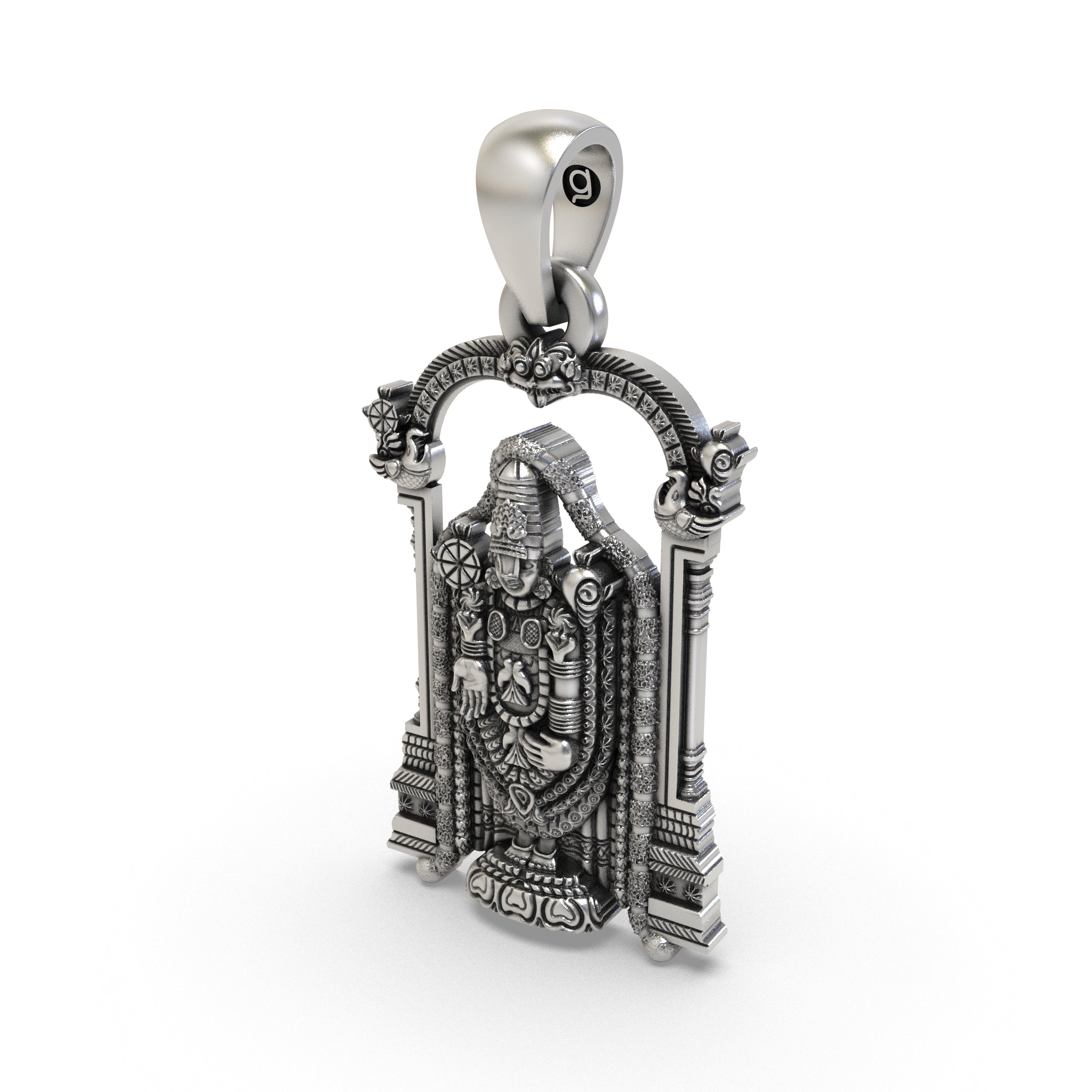 925 Sterling Silver Lord Venkateswara Pendant – Tirupati Balaji Idol in Temple Arch Design