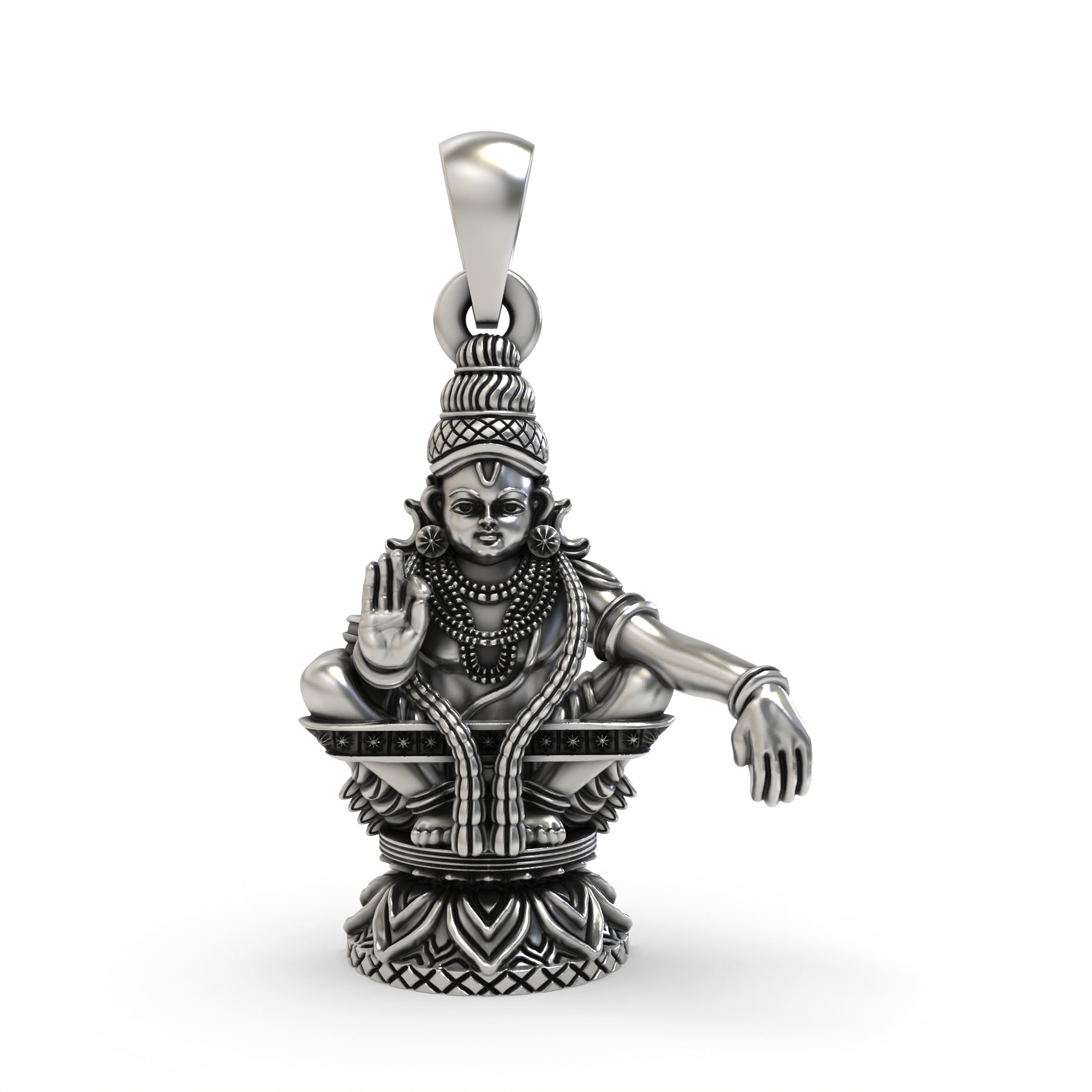 925 Sterling Silver Lord Ayyappa Pendant – Swami Ayyappan Idol Jewelry with Blessing Mudra