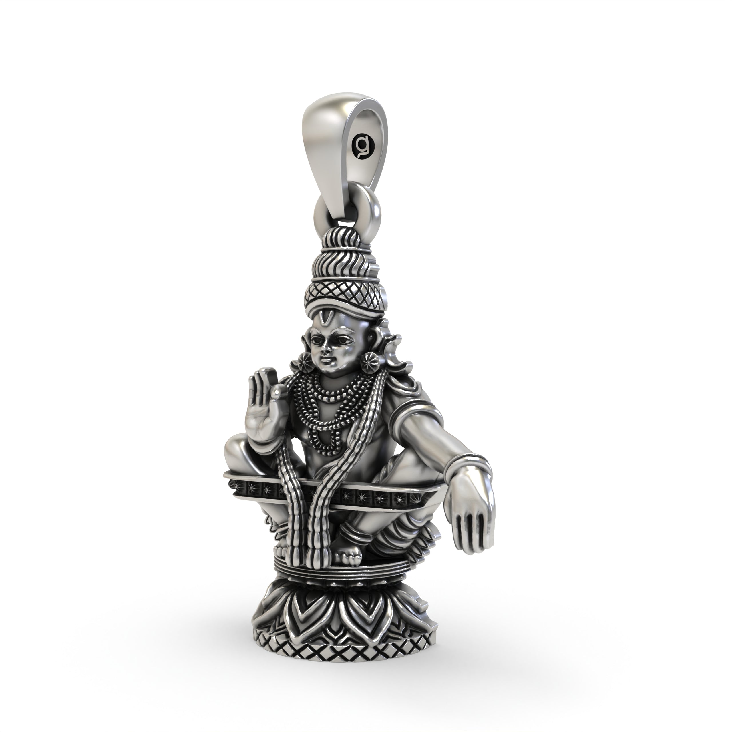 925 Sterling Silver Lord Ayyappa Pendant – Swami Ayyappan Idol Jewelry with Blessing Mudra