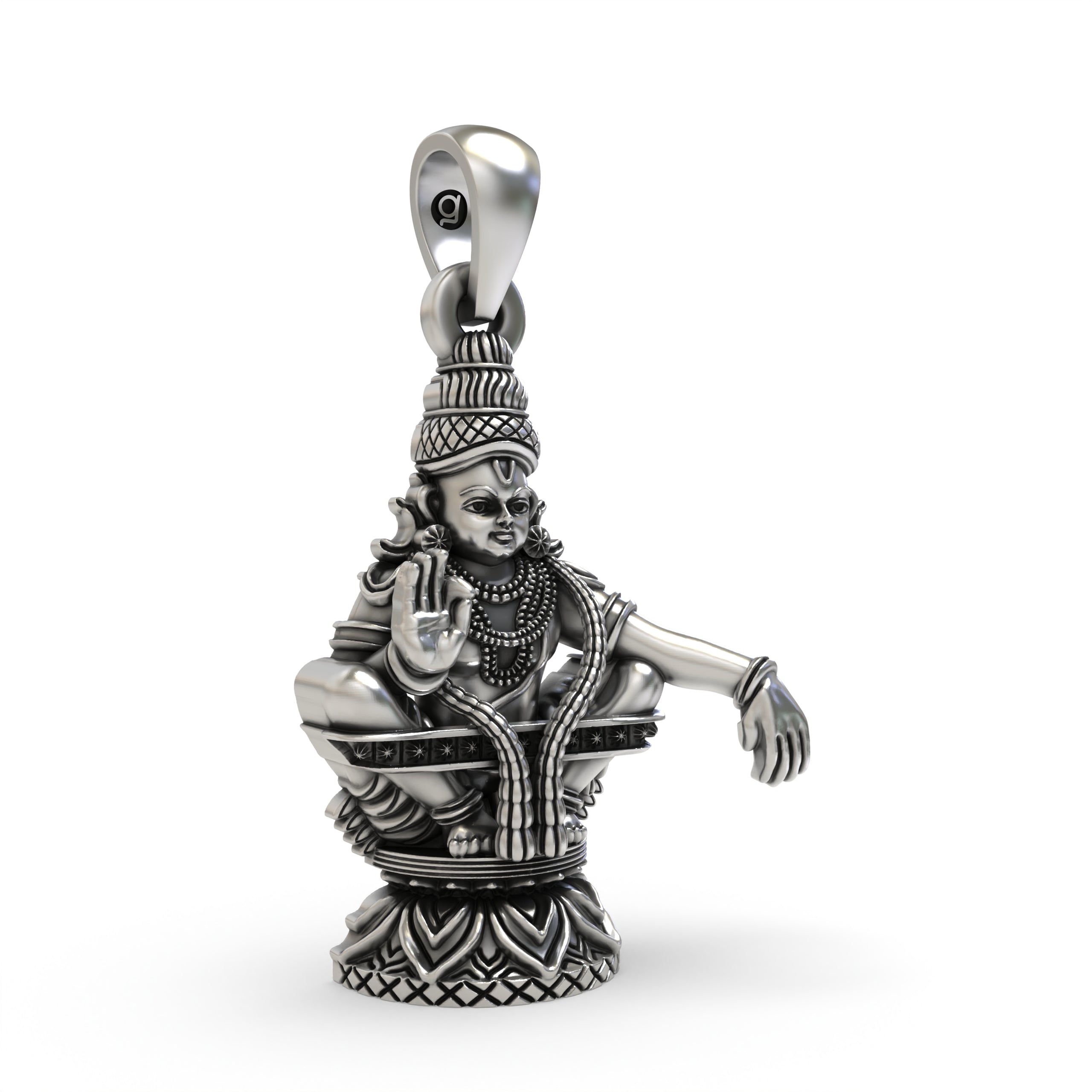 925 Sterling Silver Lord Ayyappa Pendant – Swami Ayyappan Idol Jewelry with Blessing Mudra