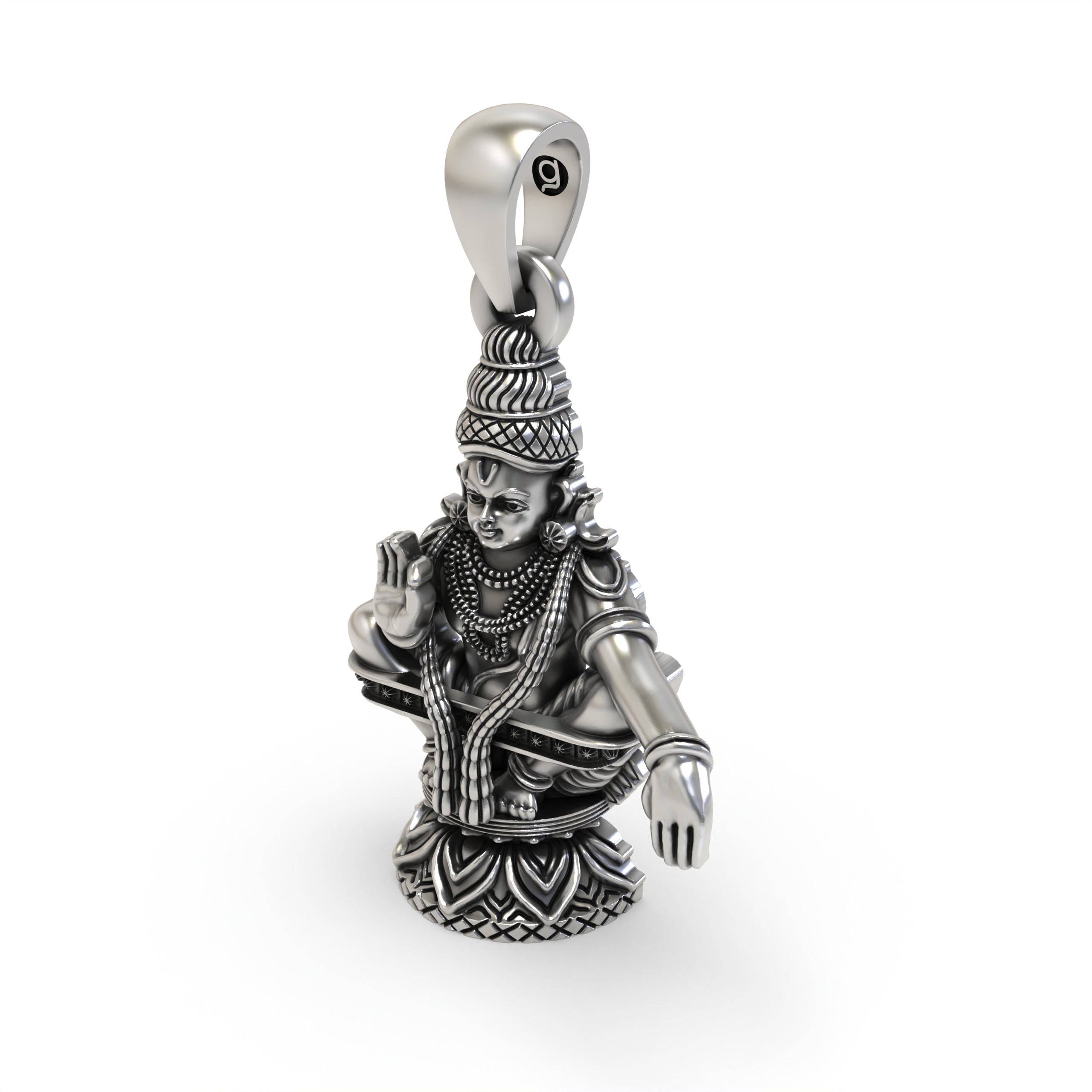 925 Sterling Silver Lord Ayyappa Pendant – Swami Ayyappan Idol Jewelry with Blessing Mudra
