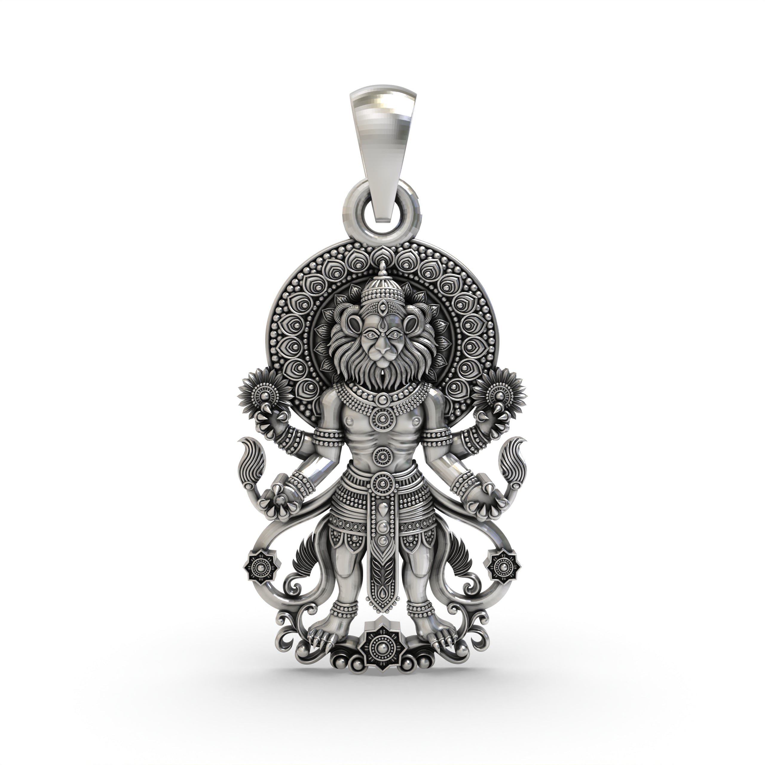 Narasimha Pendant in 925 Sterling Silver | Lord Narasimha Hindu God Jewelry | Handmade Spiritual Protection Pendant