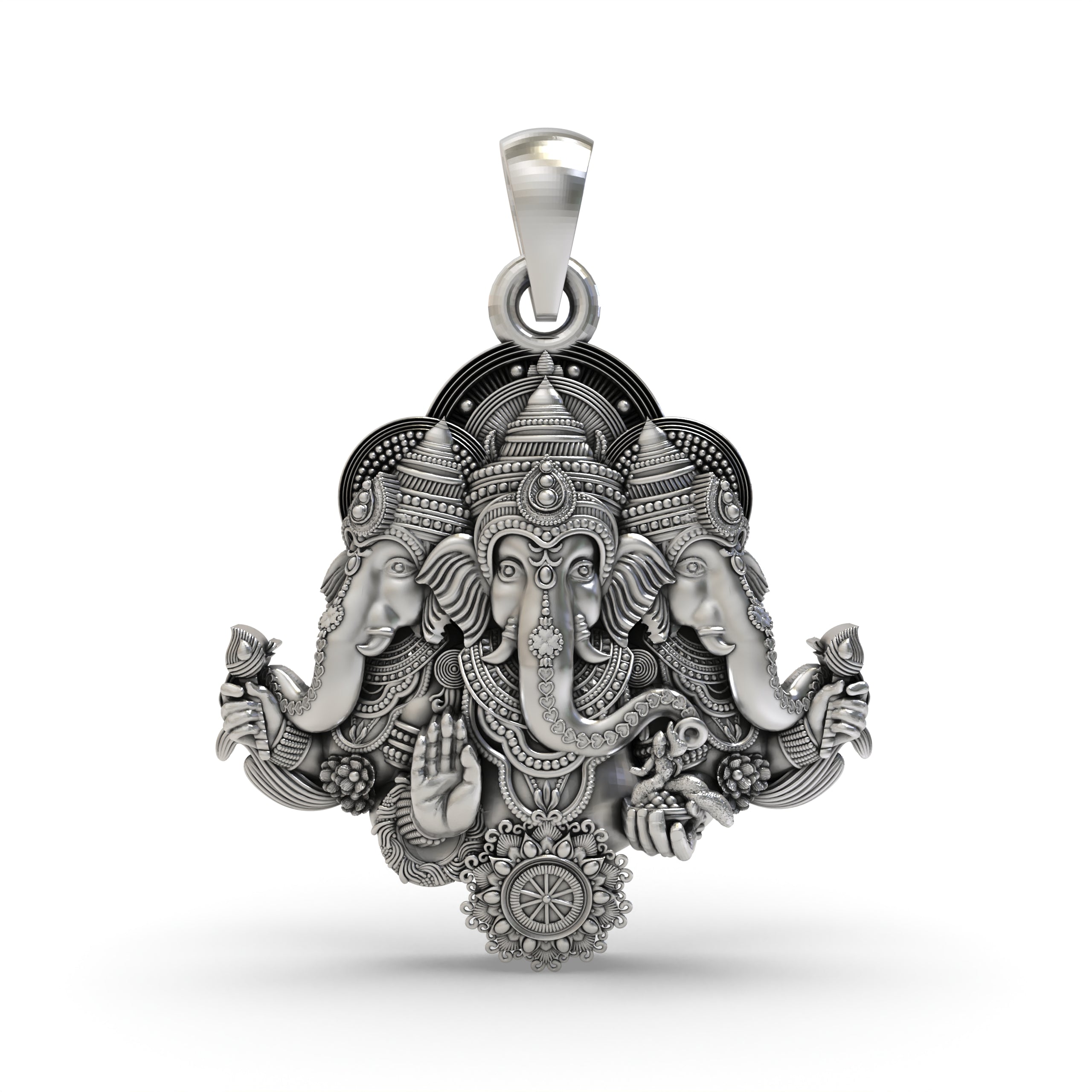 Trimukhi Ganesha Pendant in 925 Sterling Silver | Three-Faced Ganapati Jewelry | Handmade Hindu God Pendant for Protection & Blessings