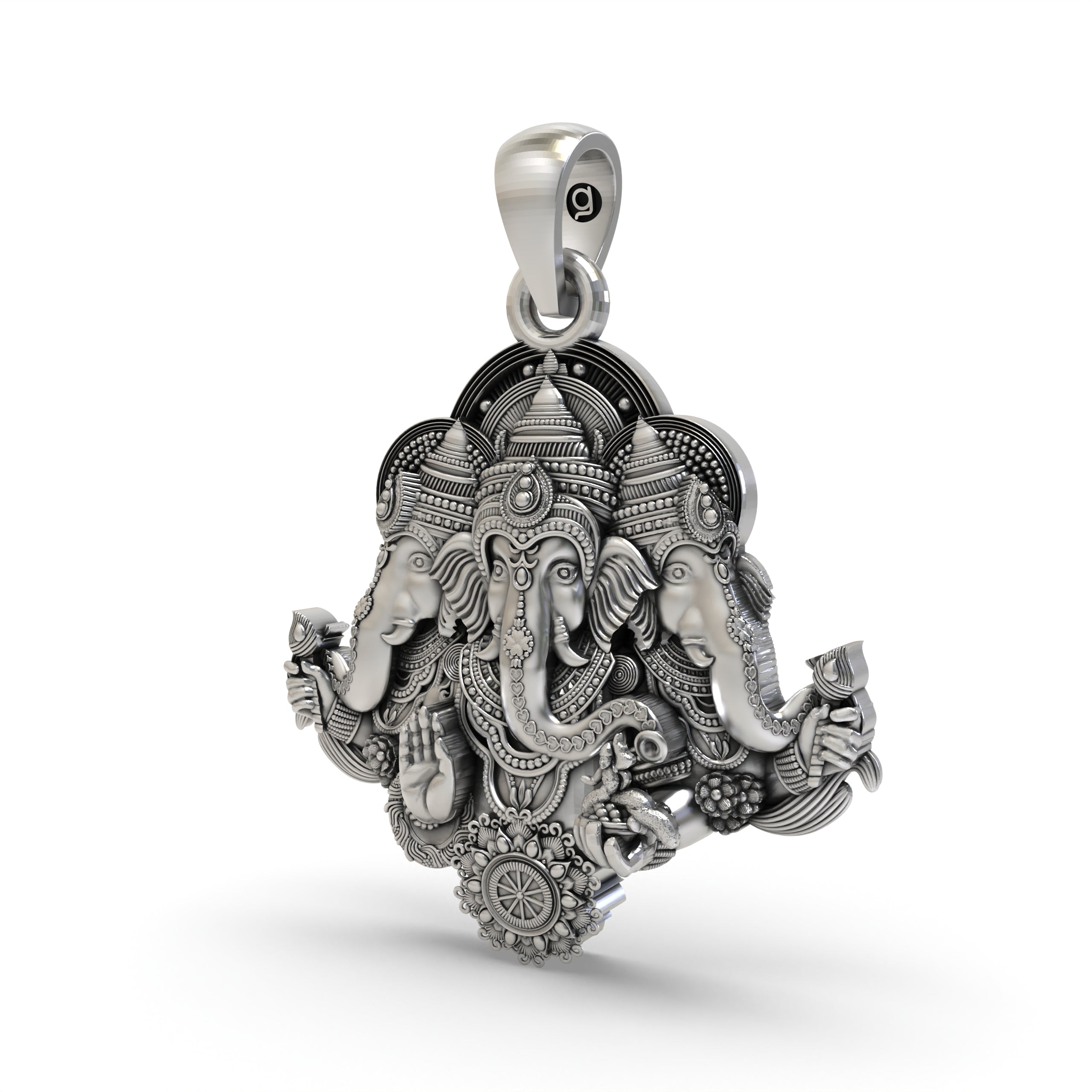 Trimukhi Ganesha Pendant in 925 Sterling Silver | Three-Faced Ganapati Jewelry | Handmade Hindu God Pendant for Protection & Blessings