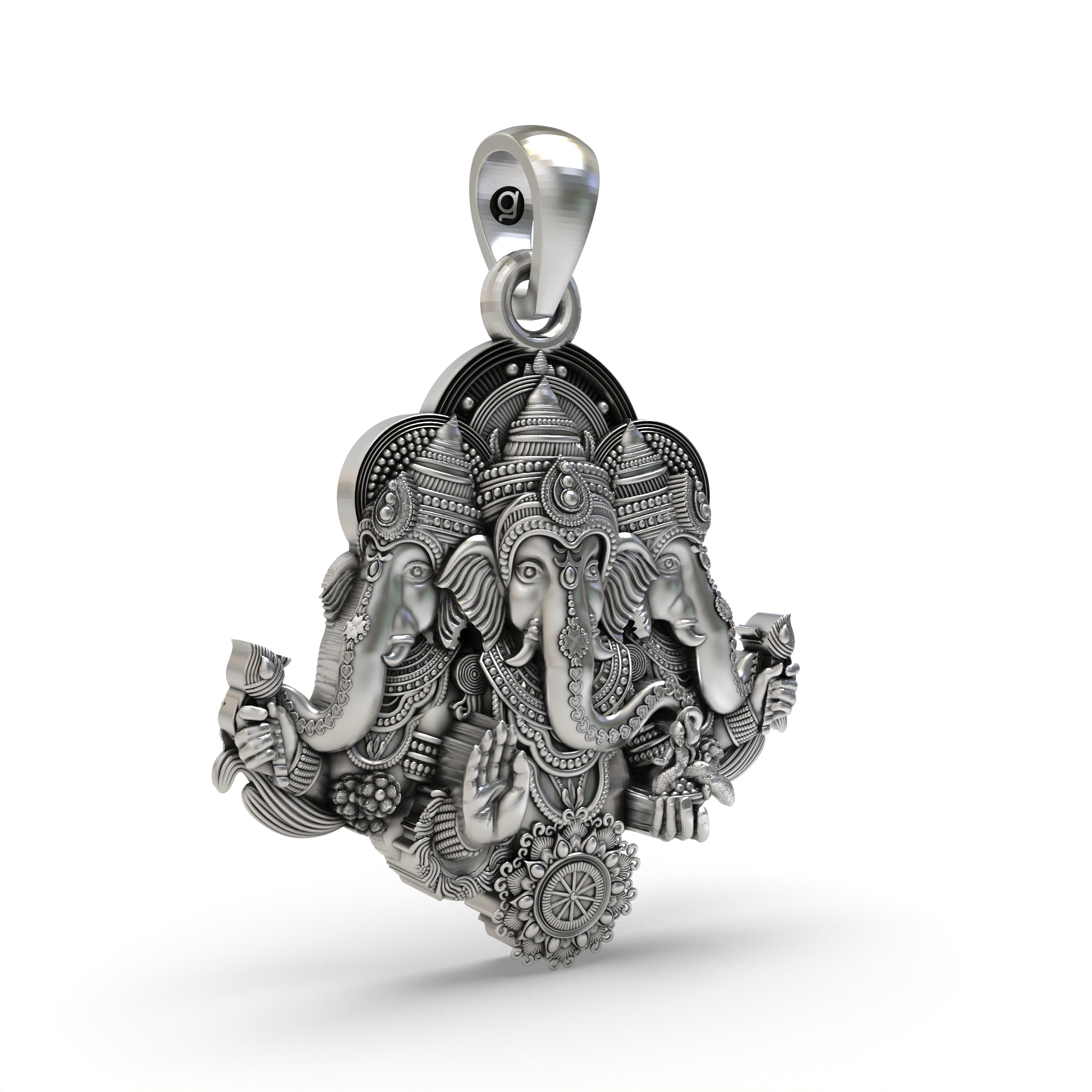 Trimukhi Ganesha Pendant in 925 Sterling Silver | Three-Faced Ganapati Jewelry | Handmade Hindu God Pendant for Protection & Blessings