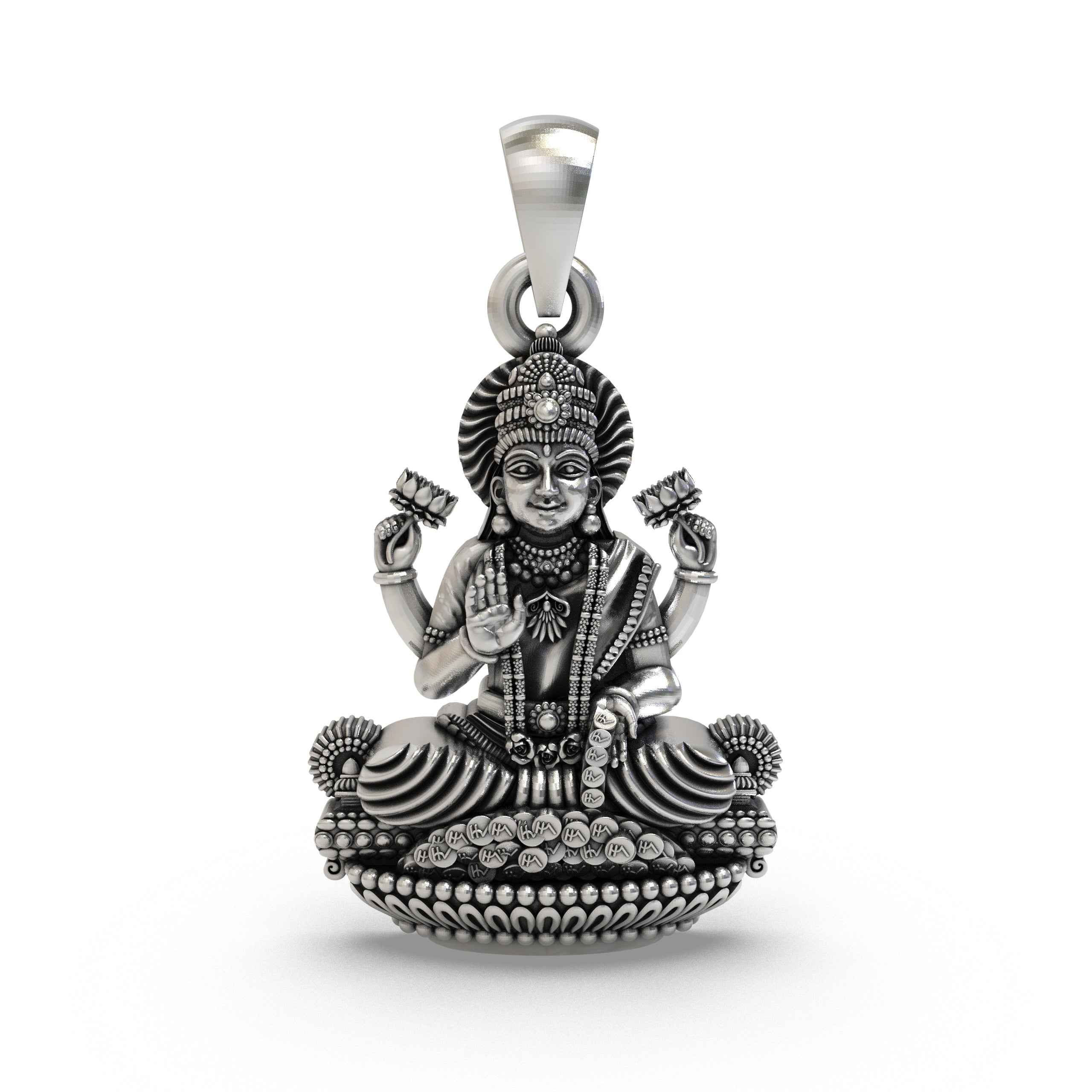 Lakshmi Maa Pendant in 925 Sterling Silver | Goddess of Wealth & Prosperity Jewelry | Handmade Hindu Spiritual Pendant