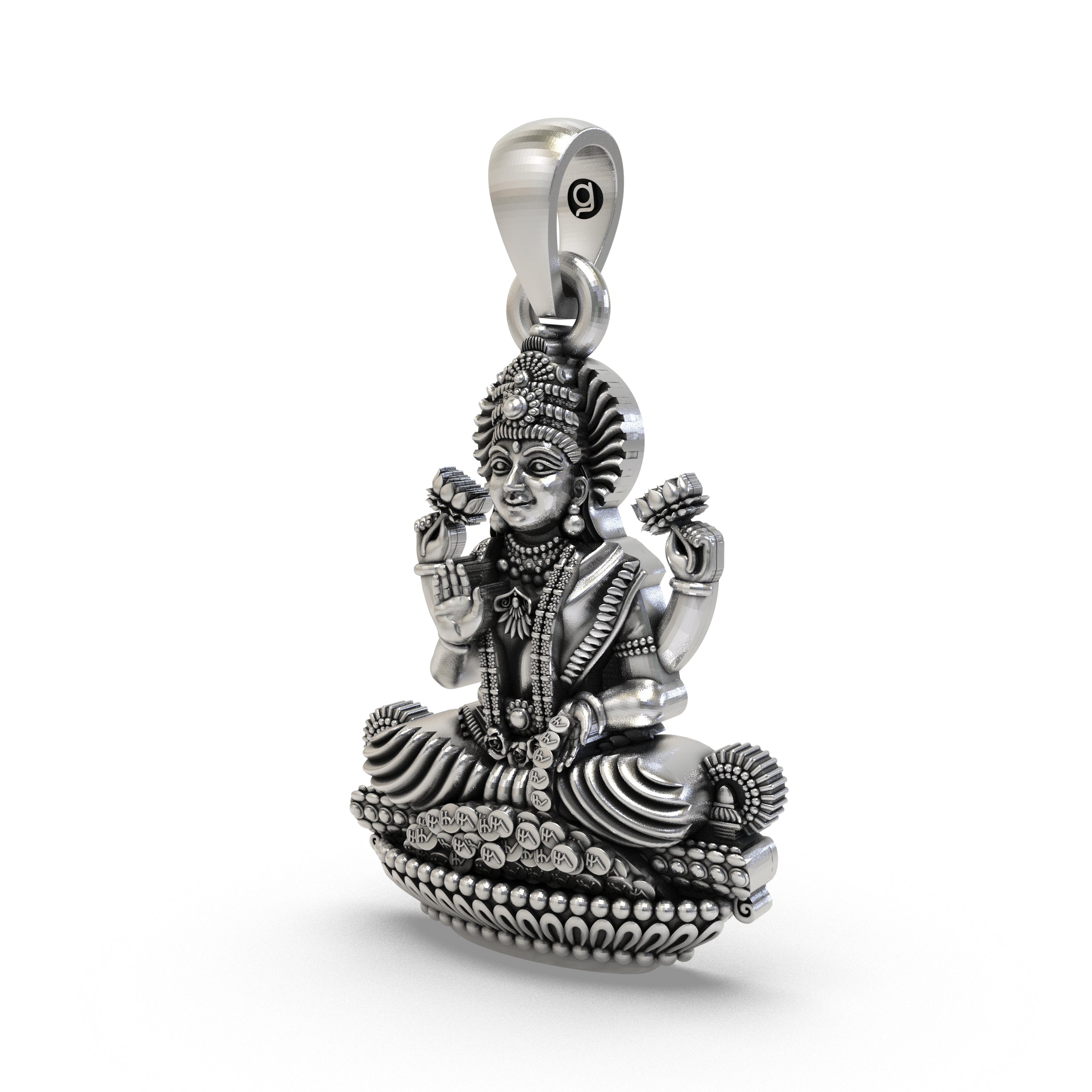 Lakshmi Maa Pendant in 925 Sterling Silver | Goddess of Wealth & Prosperity Jewelry | Handmade Hindu Spiritual Pendant