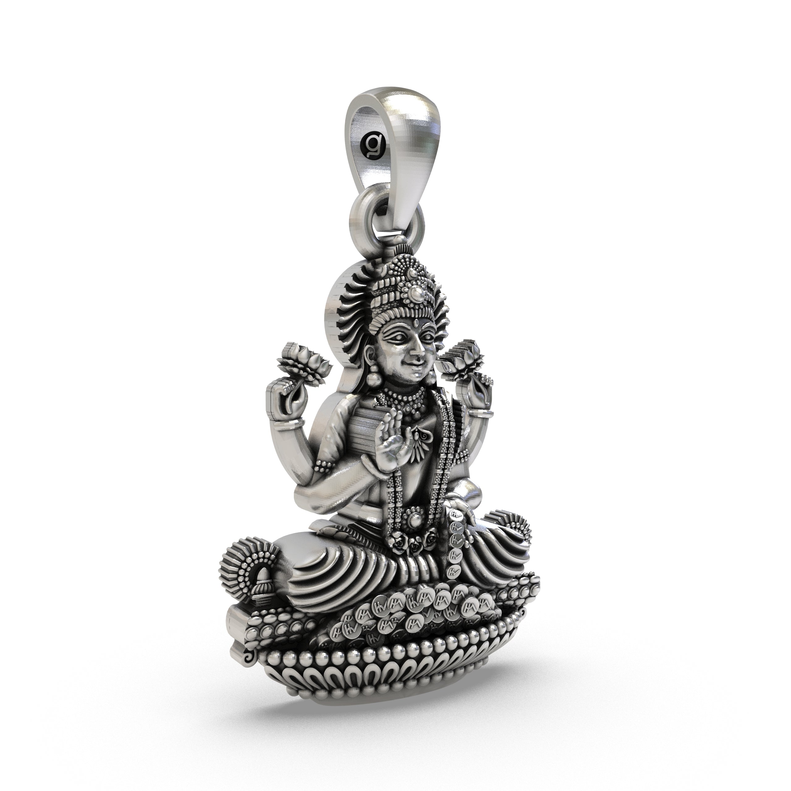 Lakshmi Maa Pendant in 925 Sterling Silver | Goddess of Wealth & Prosperity Jewelry | Handmade Hindu Spiritual Pendant