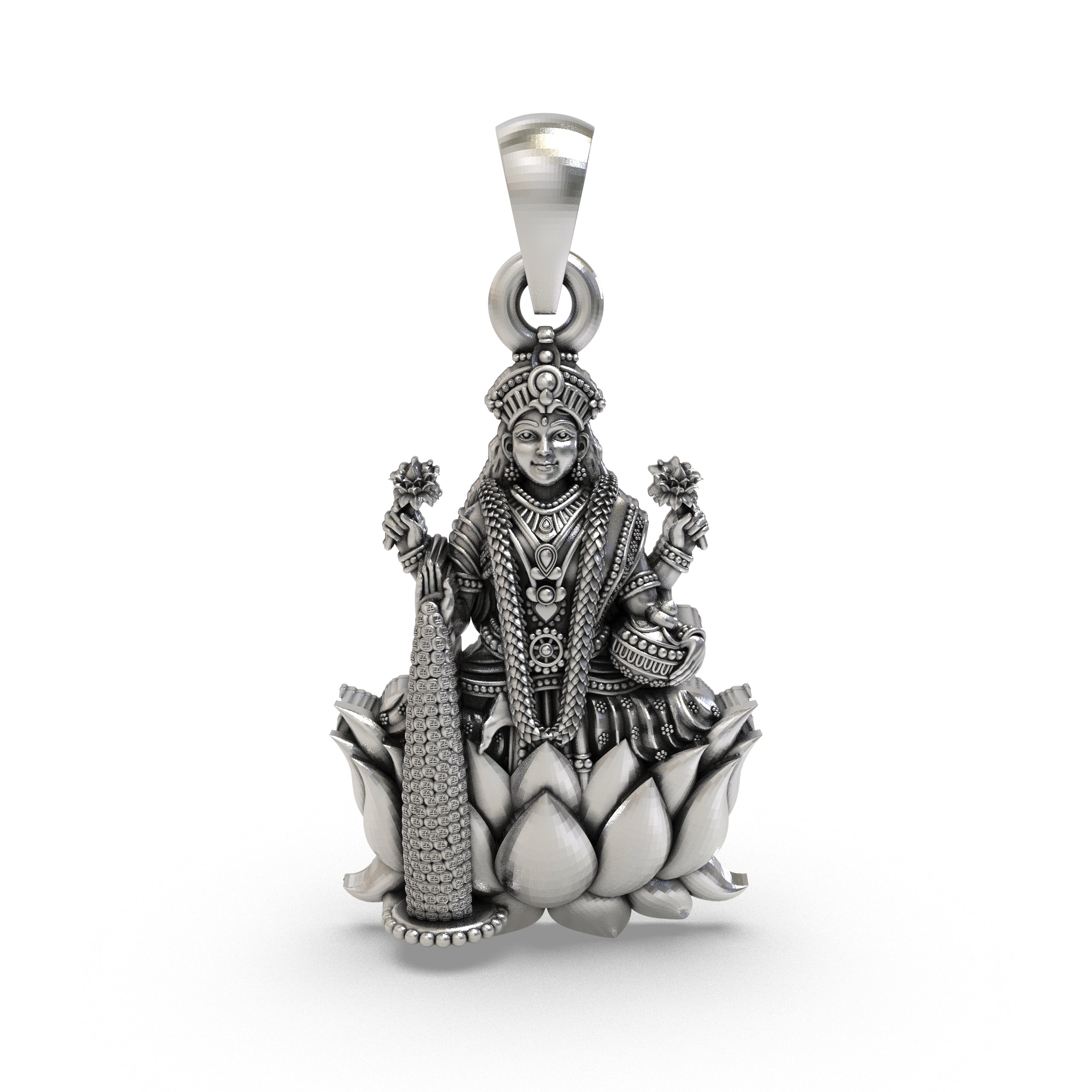 Lakshmi Maa Pendant in 925 Sterling Silver | Goddess of Wealth & Prosperity | Handmade Hindu Spiritual Jewelry