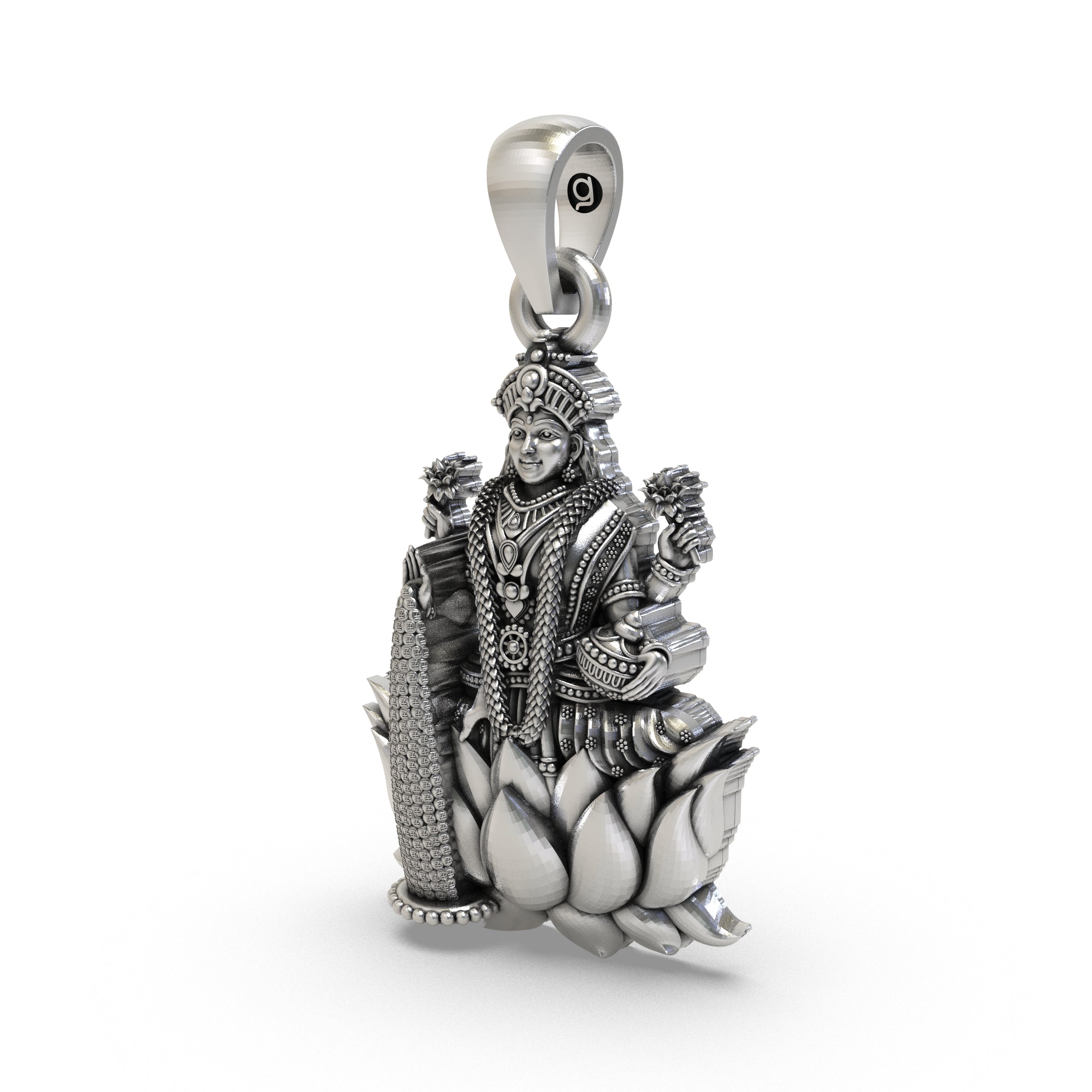 Lakshmi Maa Pendant in 925 Sterling Silver | Goddess of Wealth & Prosperity | Handmade Hindu Spiritual Jewelry