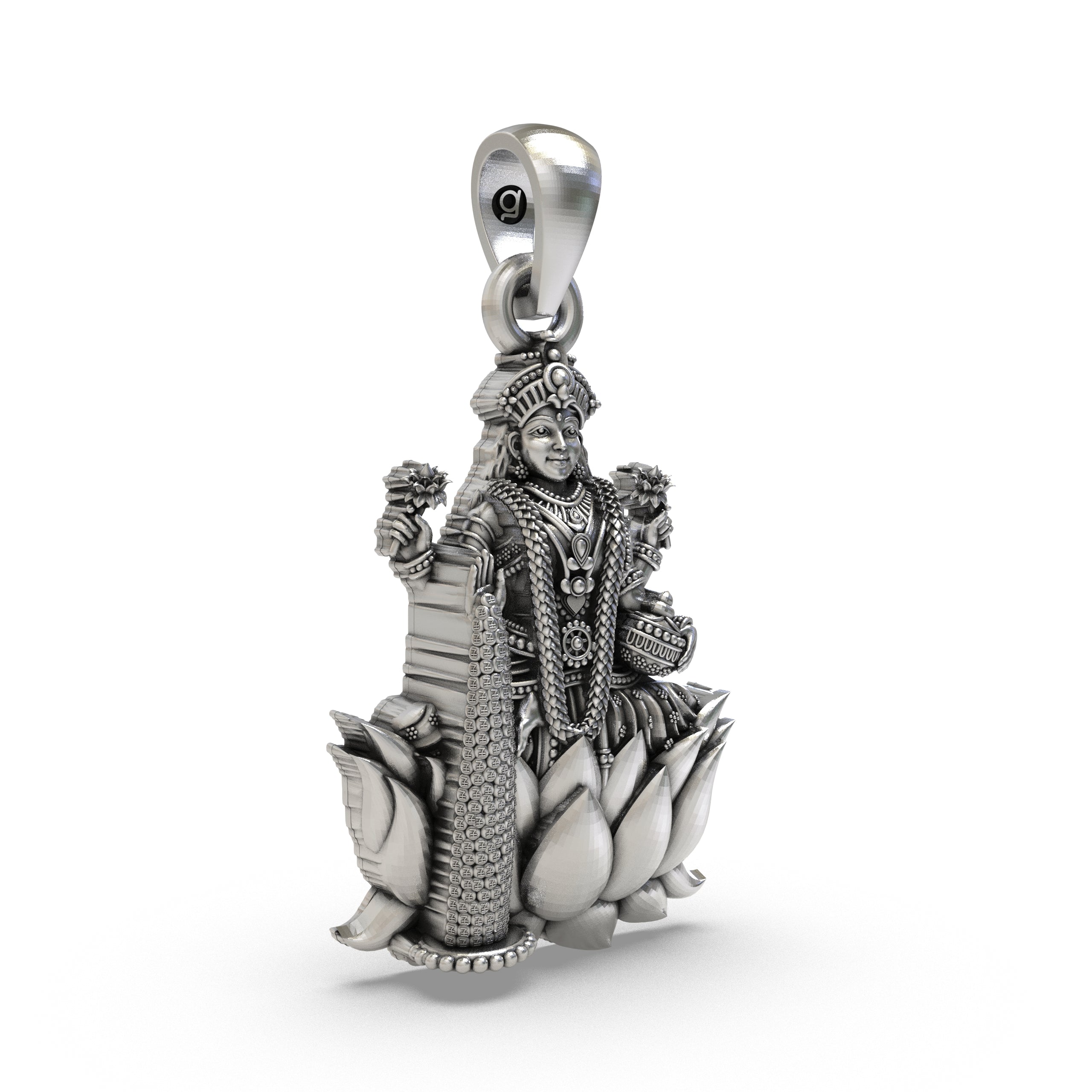 Lakshmi Maa Pendant in 925 Sterling Silver | Goddess of Wealth & Prosperity | Handmade Hindu Spiritual Jewelry