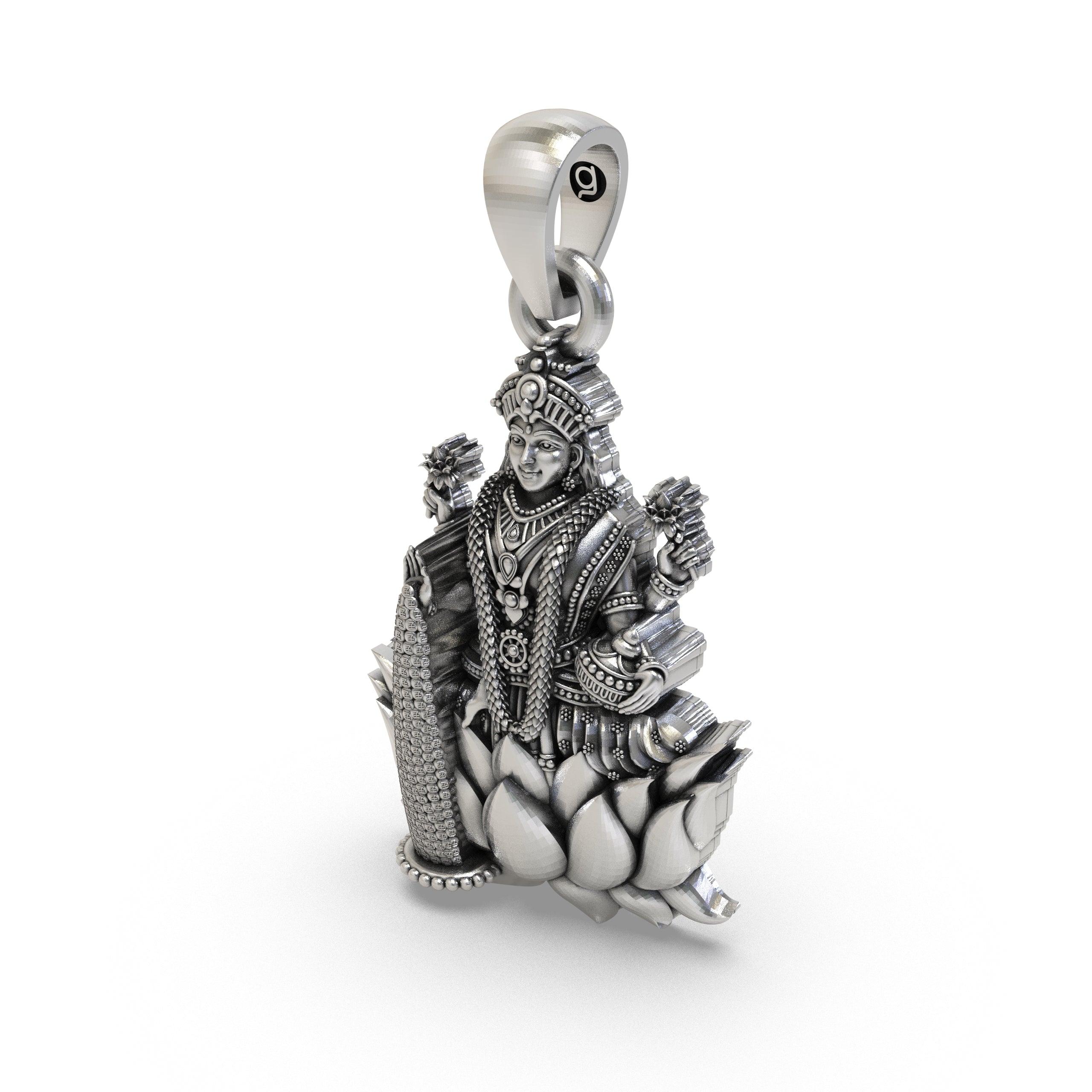 Lakshmi Maa Pendant in 925 Sterling Silver | Goddess of Wealth & Prosperity | Handmade Hindu Spiritual Jewelry