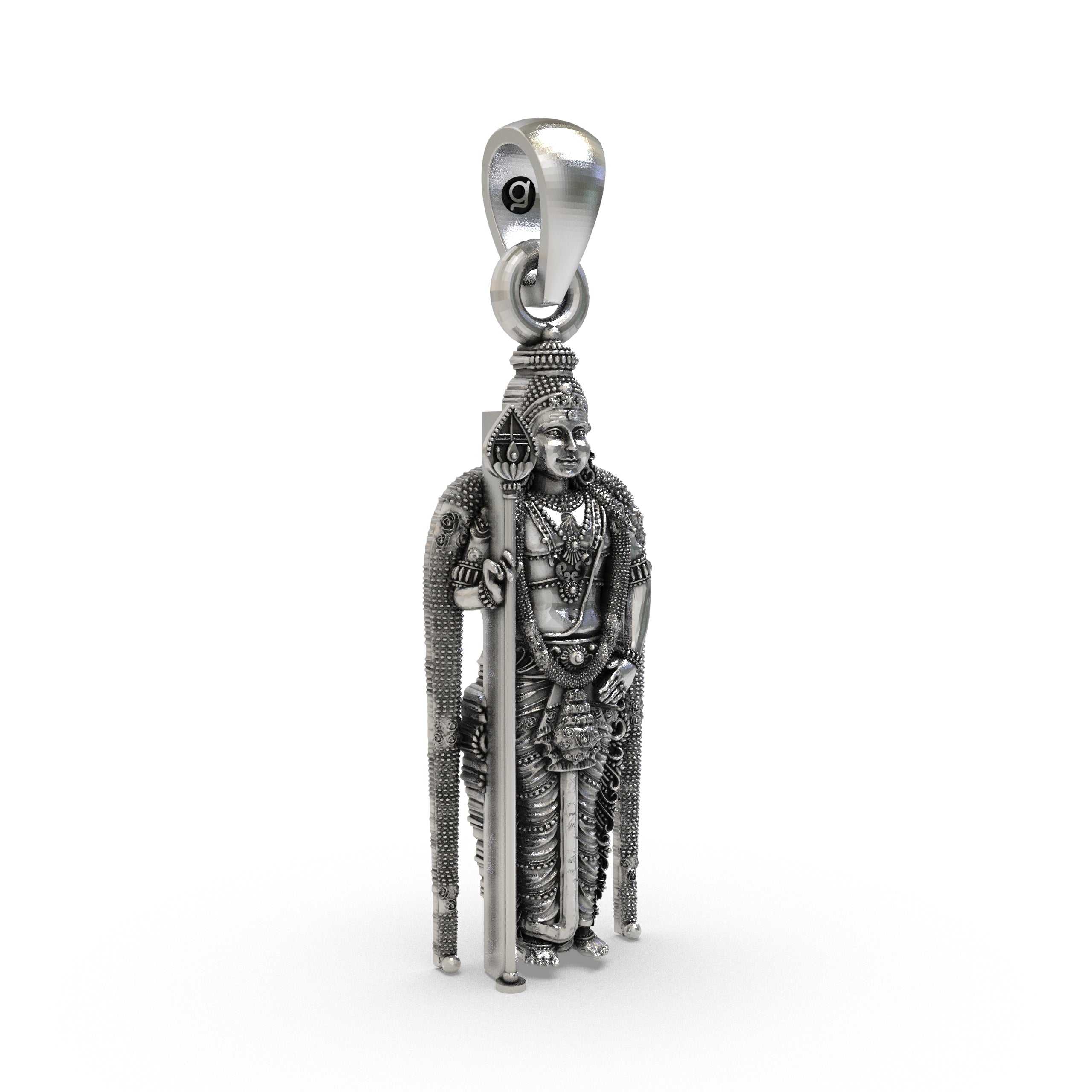 925 Sterling Silver Murugan Pendant — Kartikeya Subramanya Swamy Idol, Handmade Temple Jewellery