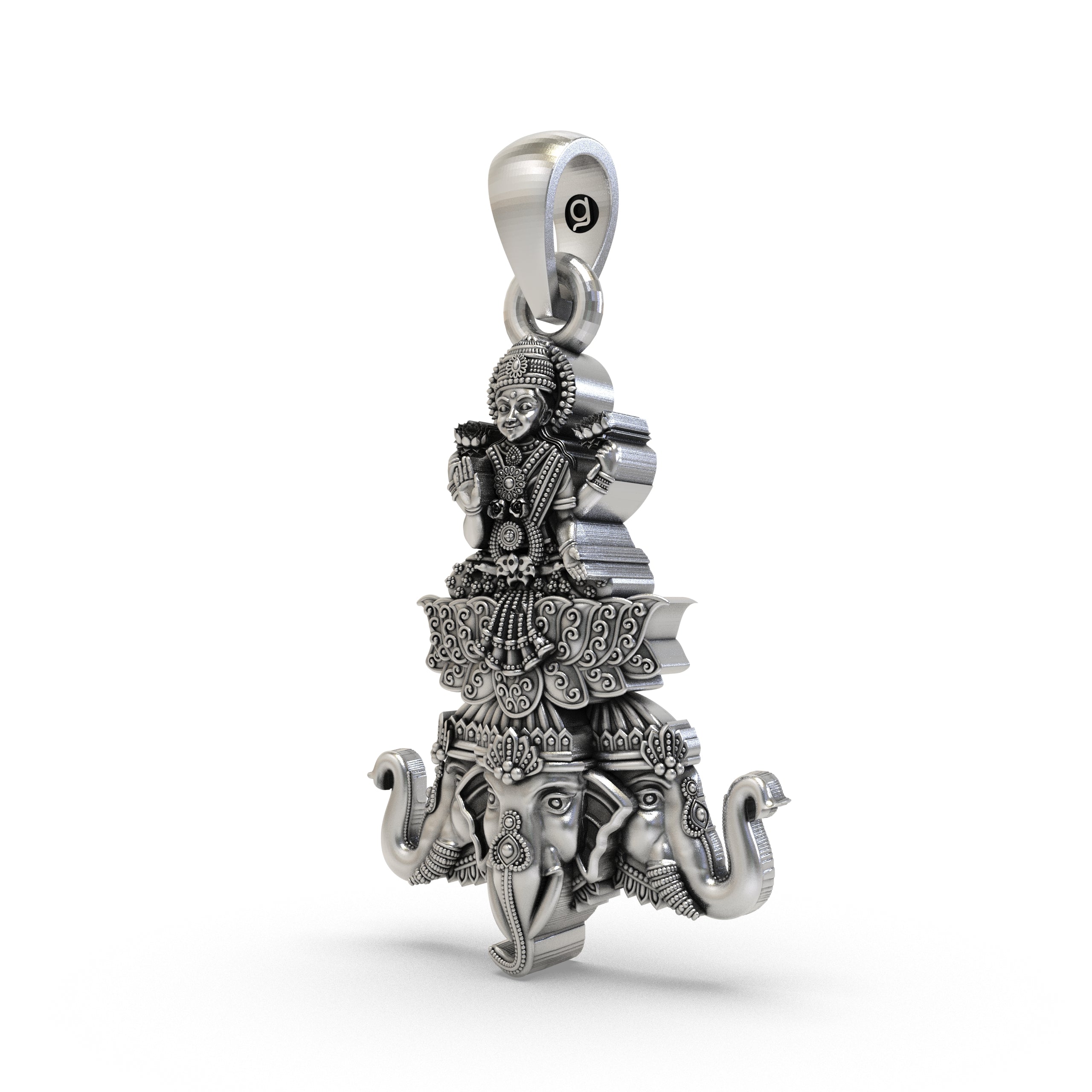 Lakshmi Maa on Airavata Pendant in 925 Sterling Silver | Goddess of Wealth & Prosperity | Handmade Hindu Spiritual Jewelry