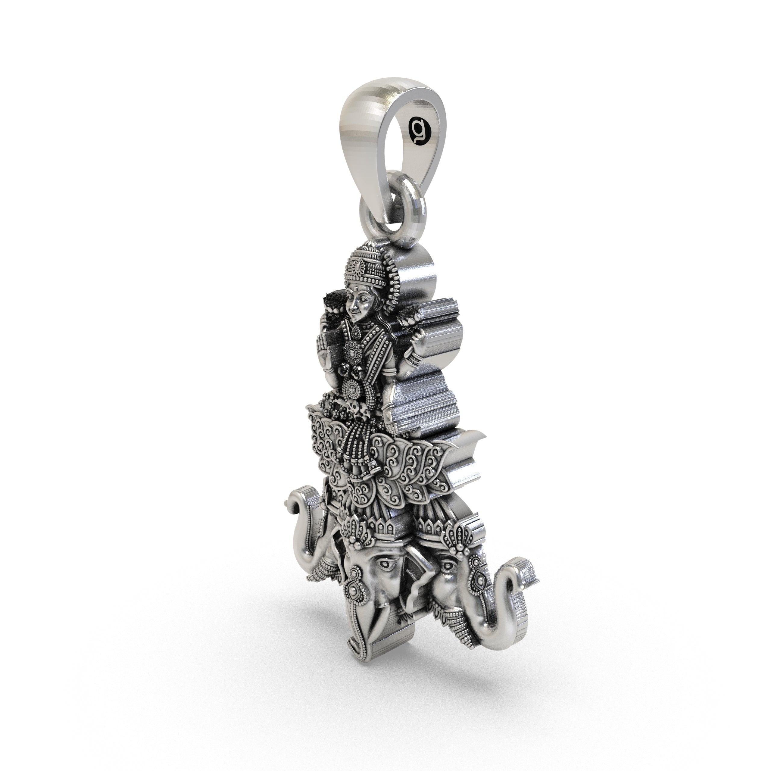 Lakshmi Maa on Airavata Pendant in 925 Sterling Silver | Goddess of Wealth & Prosperity | Handmade Hindu Spiritual Jewelry