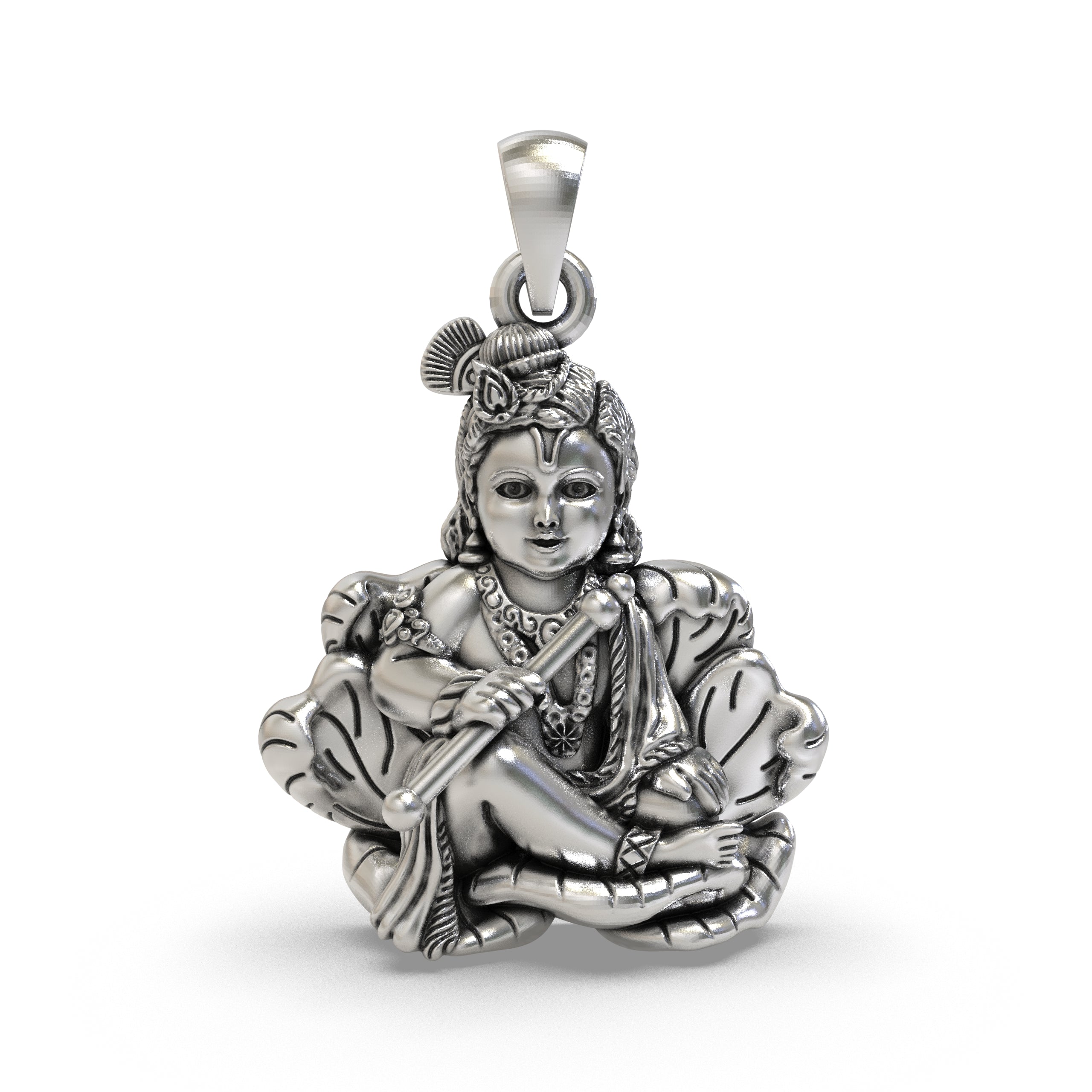 925 Sterling Silver Bal Krishna Pendant — Laddu Gopal Makhan Chor Idol, Handmade Temple Jewellery