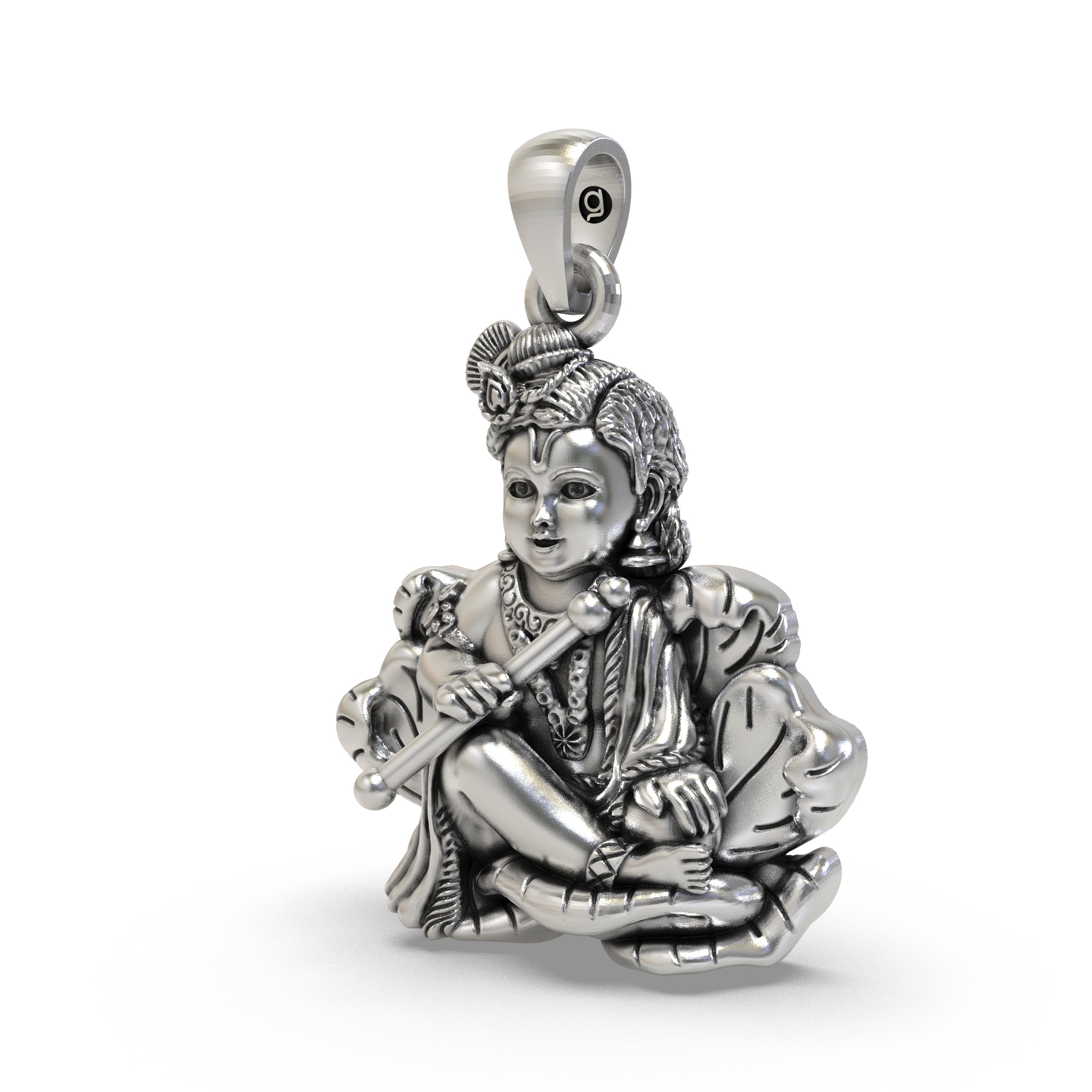 925 Sterling Silver Bal Krishna Pendant — Laddu Gopal Makhan Chor Idol, Handmade Temple Jewellery