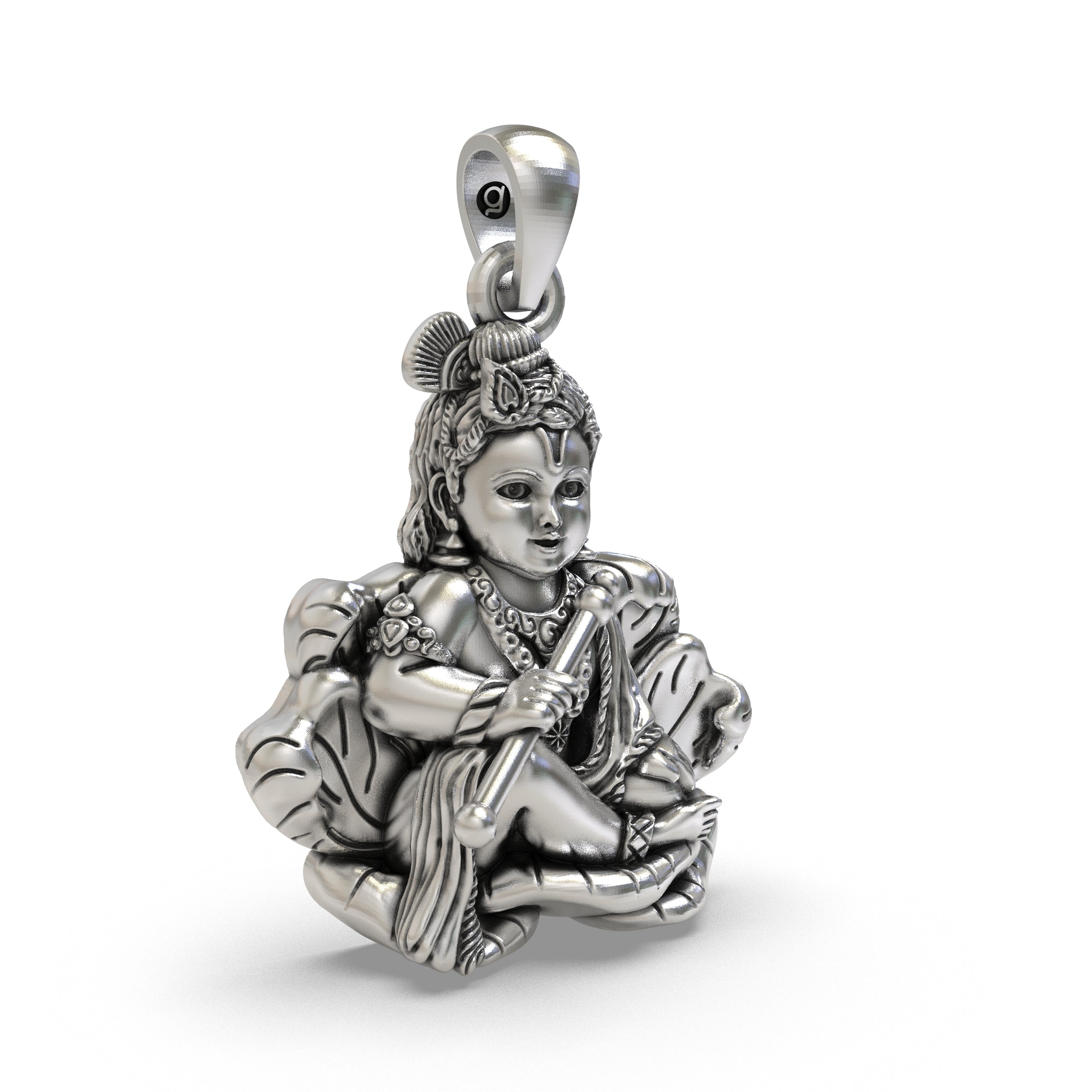 925 Sterling Silver Bal Krishna Pendant — Laddu Gopal Makhan Chor Idol, Handmade Temple Jewellery