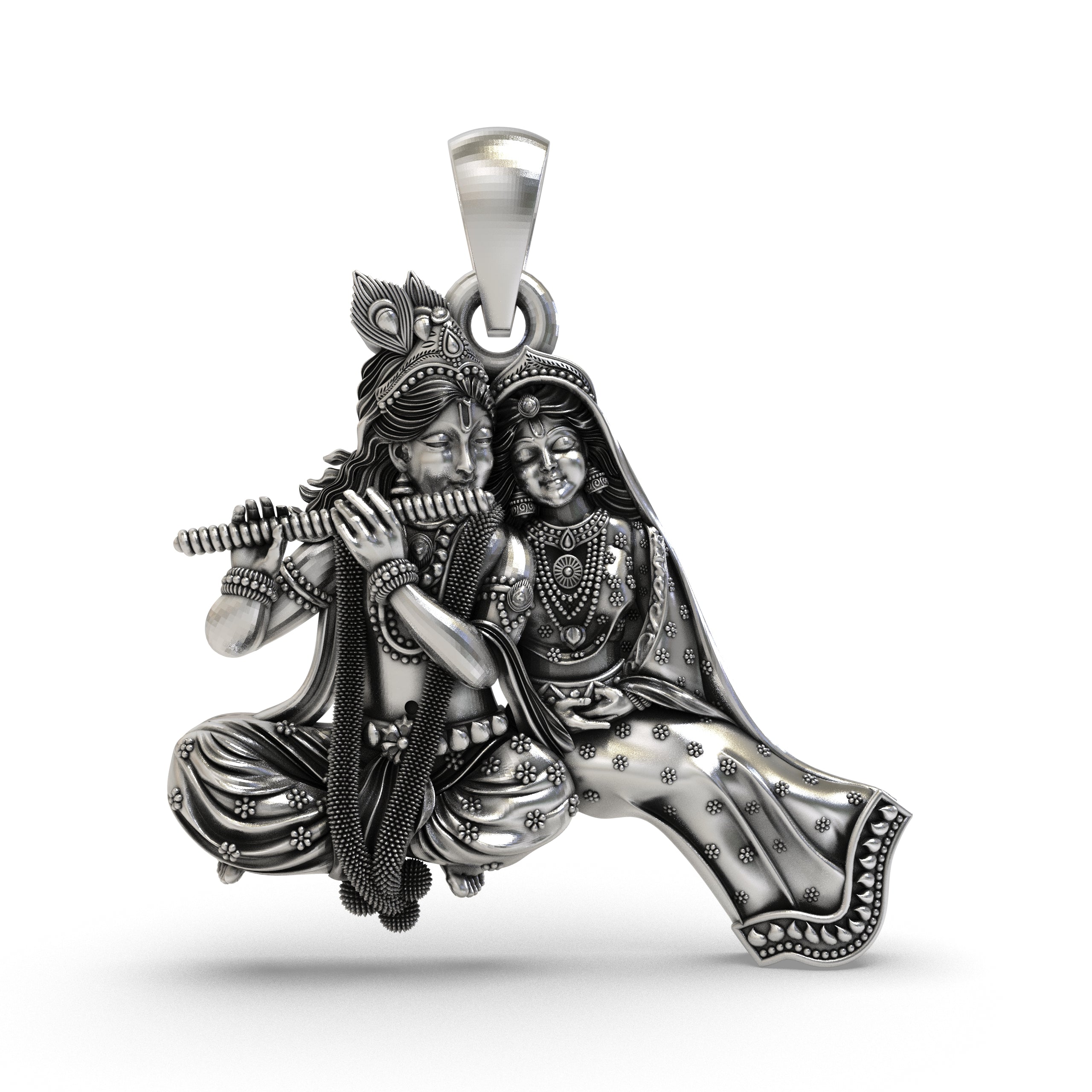 Radha Krishna Flute Pendant in 925 Sterling Silver | Divine Love Jewelry | Handmade Hindu God Spiritual Pendant