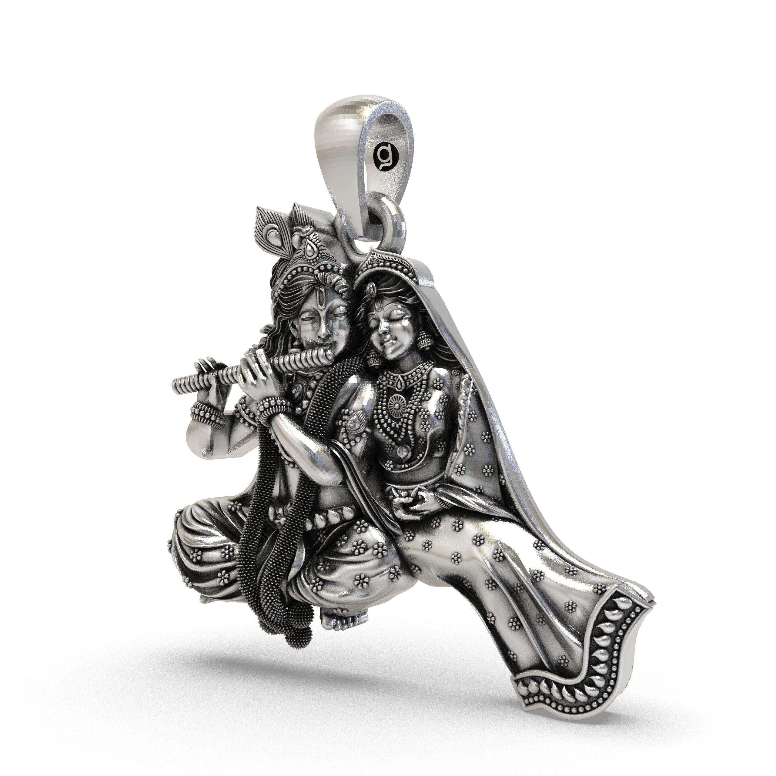 Radha Krishna Flute Pendant in 925 Sterling Silver | Divine Love Jewelry | Handmade Hindu God Spiritual Pendant