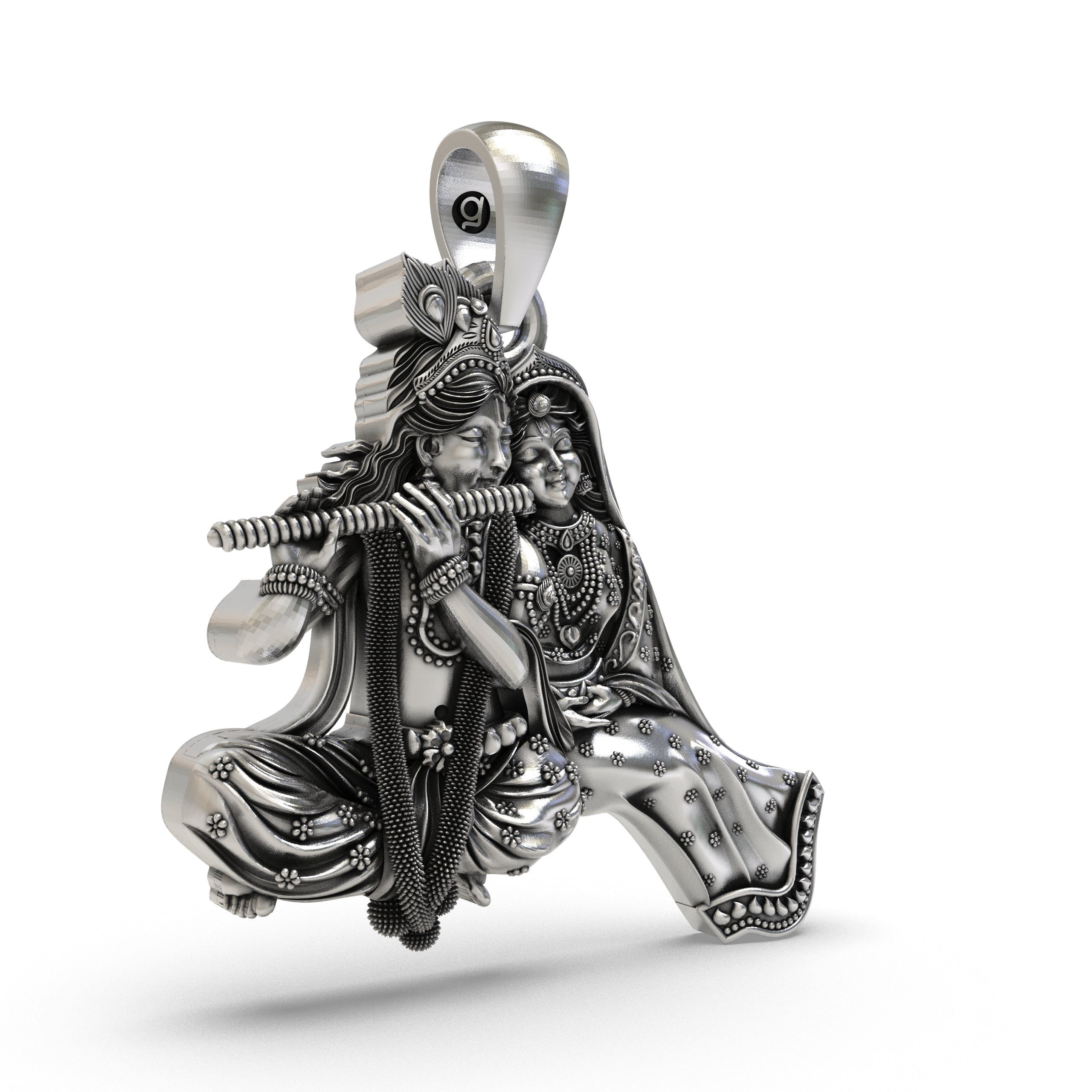 Radha Krishna Flute Pendant in 925 Sterling Silver | Divine Love Jewelry | Handmade Hindu God Spiritual Pendant
