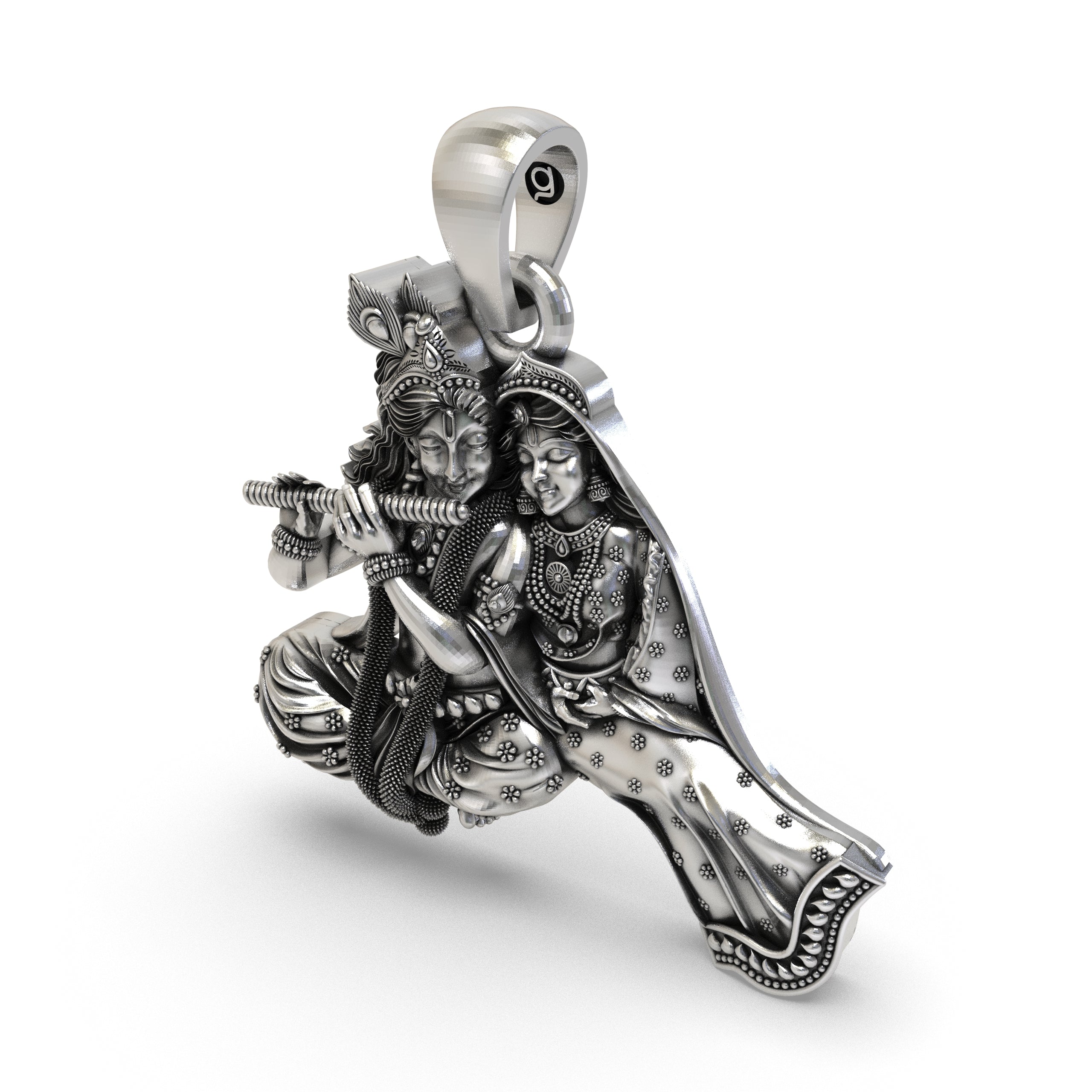 Radha Krishna Flute Pendant in 925 Sterling Silver | Divine Love Jewelry | Handmade Hindu God Spiritual Pendant