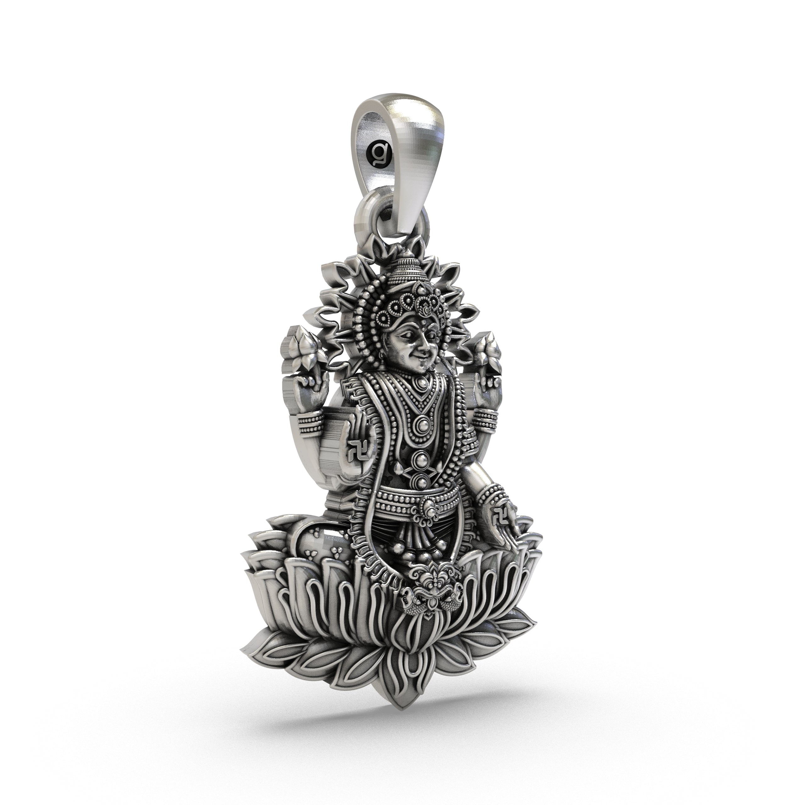 Lakshmi Maa Lotus Pendant in 925 Sterling Silver | Goddess of Wealth & Prosperity | Handmade Hindu Spiritual Jewelry