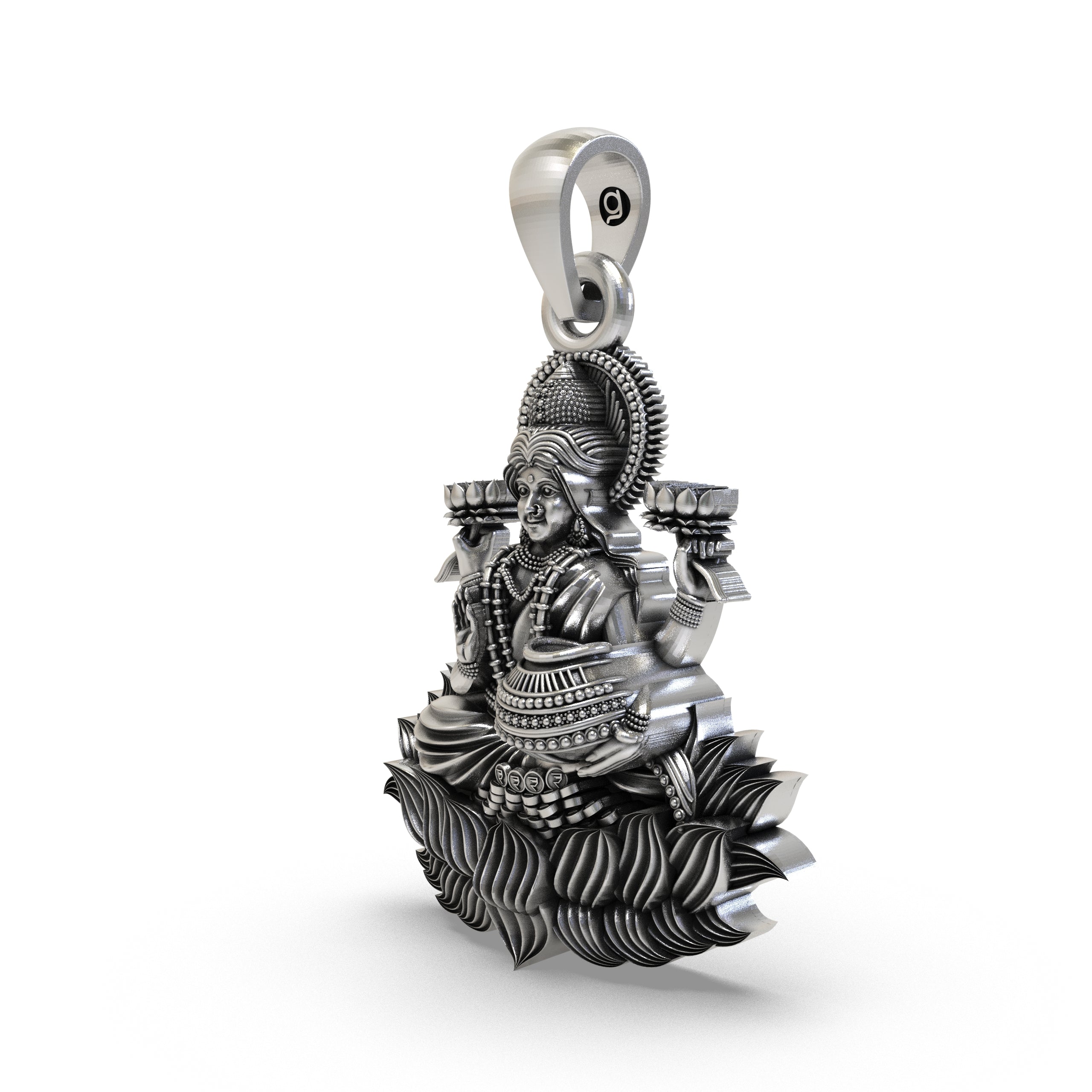 Lakshmi Maa Lotus Pendant in 925 Sterling Silver | Goddess of Wealth, Fortune & Prosperity | Handmade Hindu Spiritual Jewelry