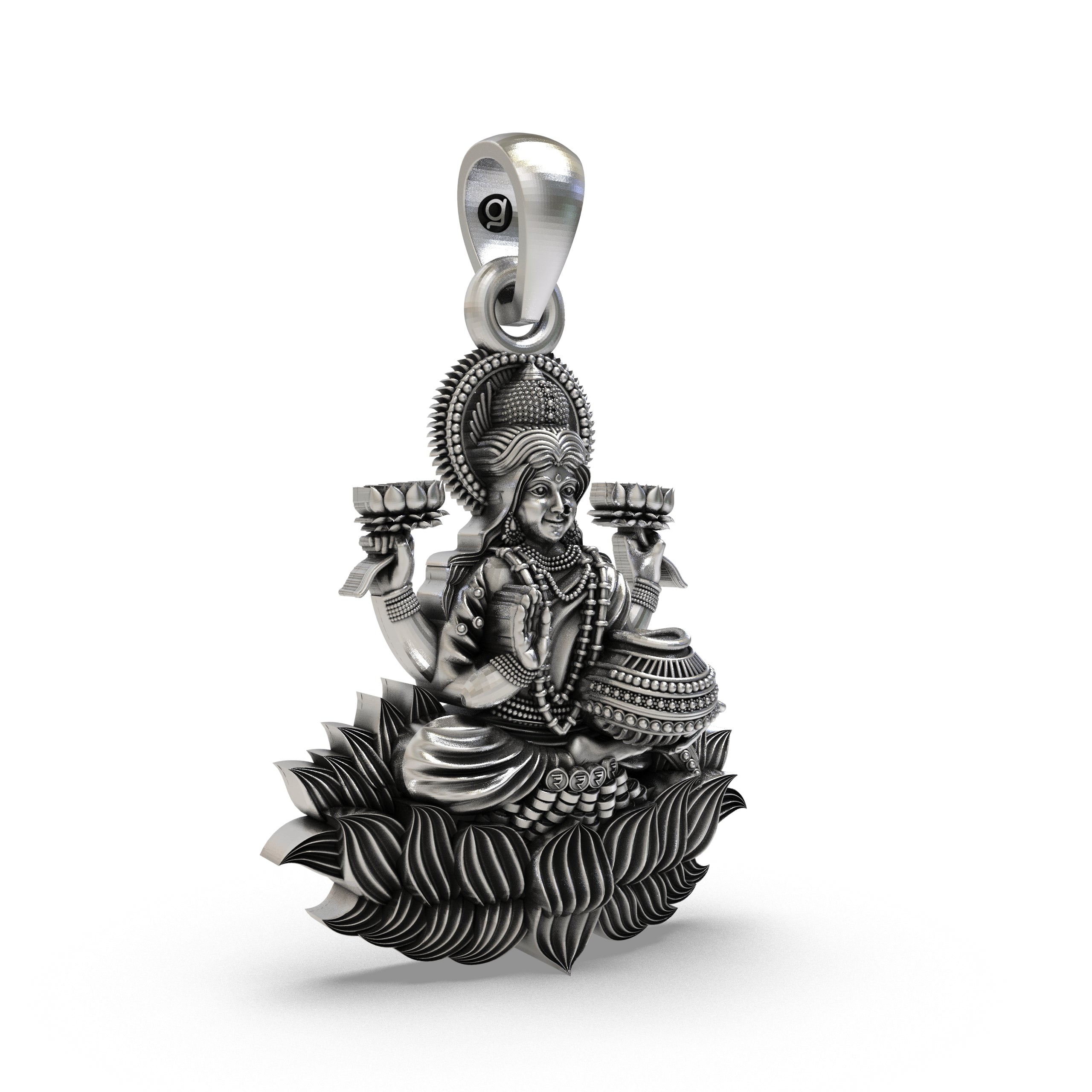 Lakshmi Maa Lotus Pendant in 925 Sterling Silver | Goddess of Wealth, Fortune & Prosperity | Handmade Hindu Spiritual Jewelry