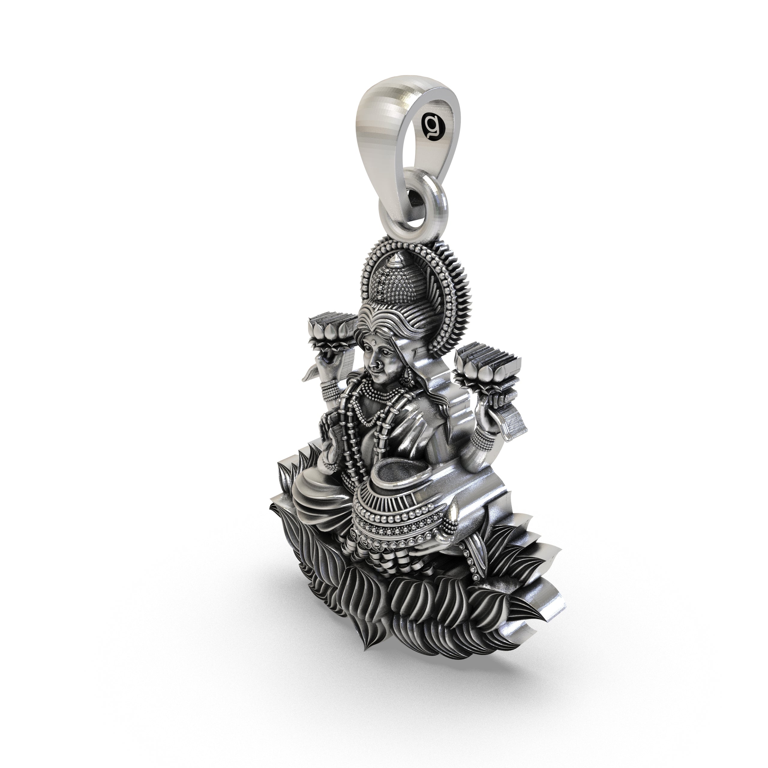 Lakshmi Maa Lotus Pendant in 925 Sterling Silver | Goddess of Wealth, Fortune & Prosperity | Handmade Hindu Spiritual Jewelry