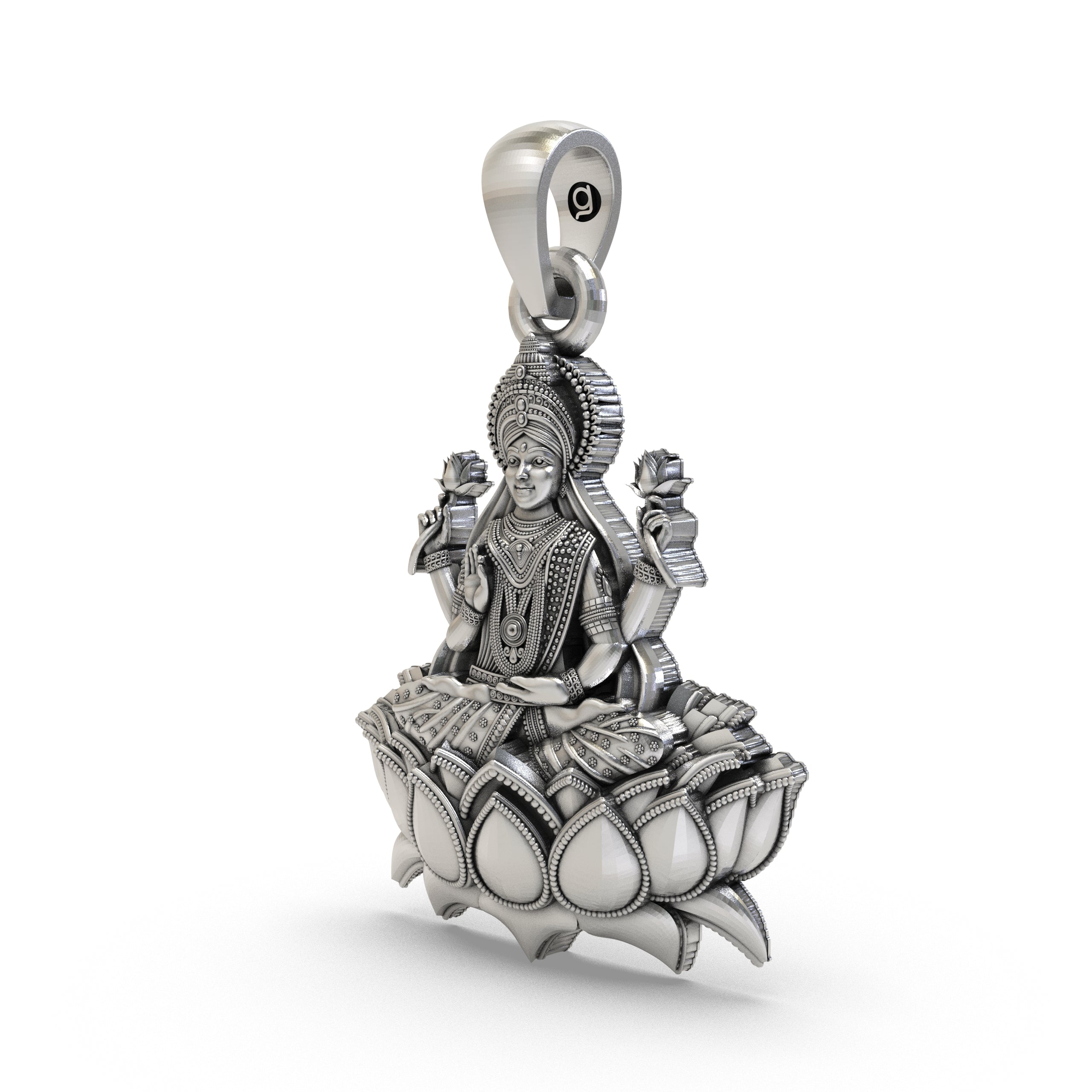 Lakshmi Maa Lotus Pendant in 925 Sterling Silver | Goddess of Wealth & Prosperity | Handmade Hindu Spiritual Jewelry