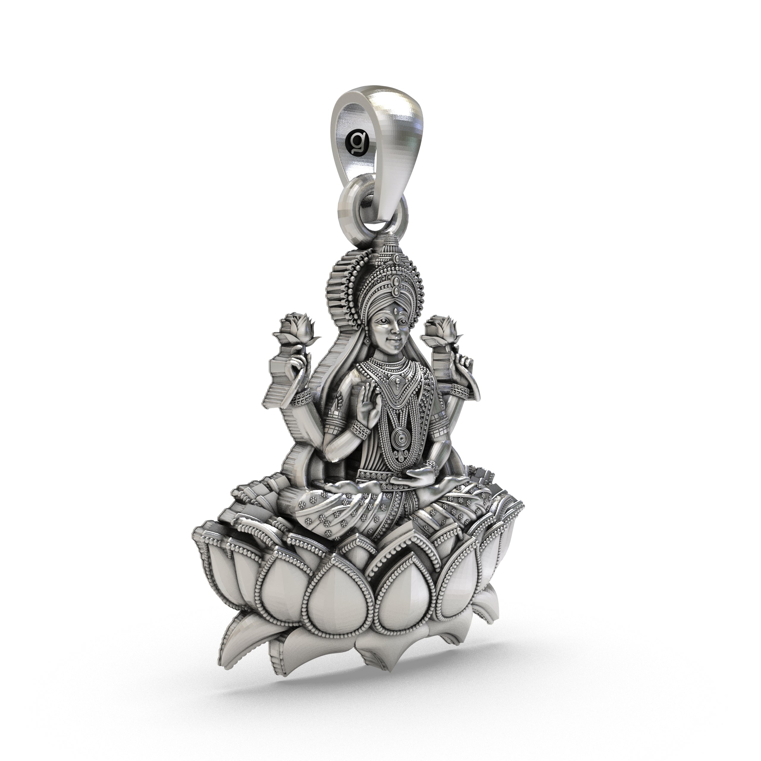 Lakshmi Maa Lotus Pendant in 925 Sterling Silver | Goddess of Wealth & Prosperity | Handmade Hindu Spiritual Jewelry