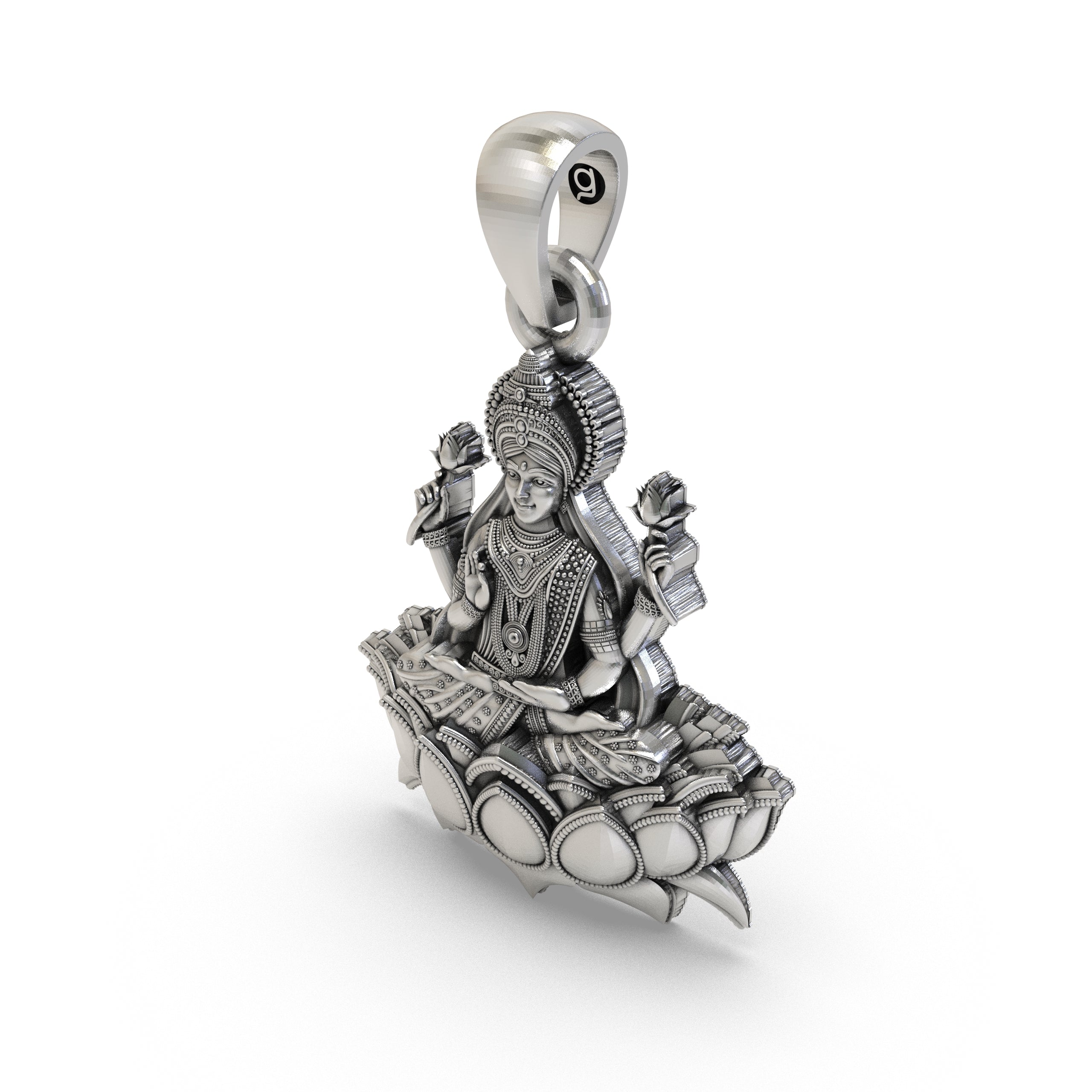 Lakshmi Maa Lotus Pendant in 925 Sterling Silver | Goddess of Wealth & Prosperity | Handmade Hindu Spiritual Jewelry