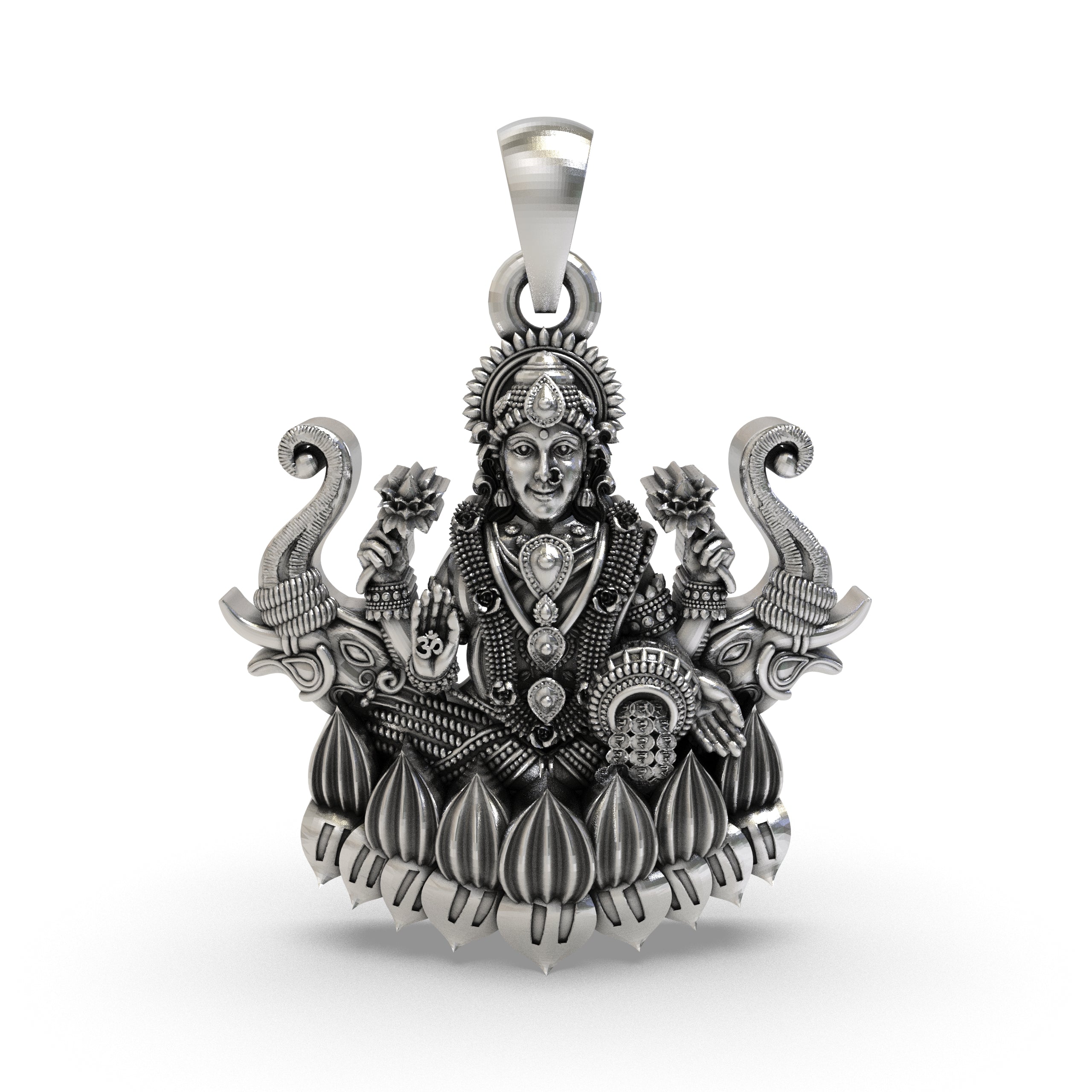 Lakshmi Maa with Elephants Pendant in 925 Sterling Silver | Goddess of Wealth & Prosperity | Handmade Hindu Spiritual Jewelry