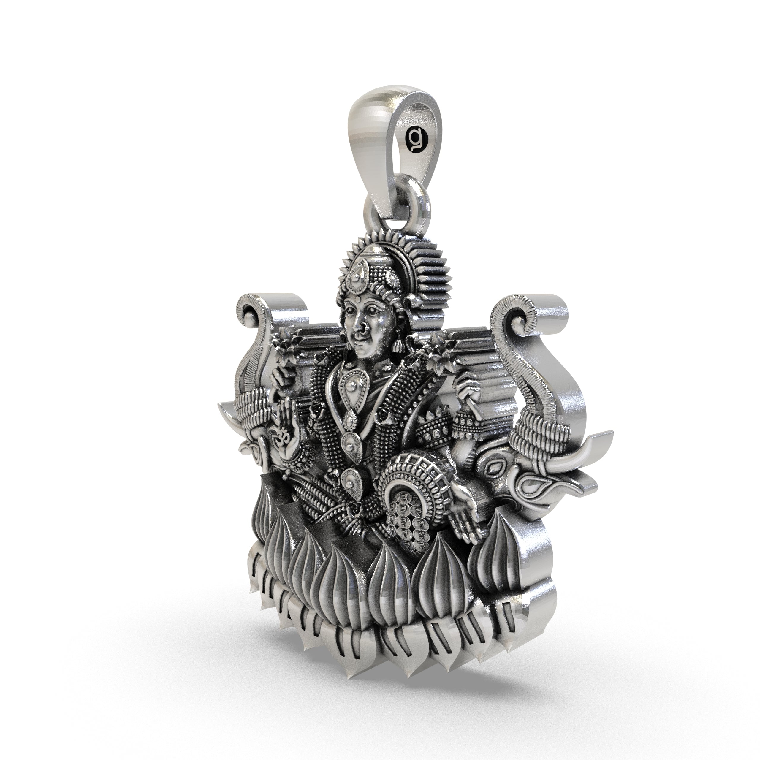Lakshmi Maa with Elephants Pendant in 925 Sterling Silver | Goddess of Wealth & Prosperity | Handmade Hindu Spiritual Jewelry