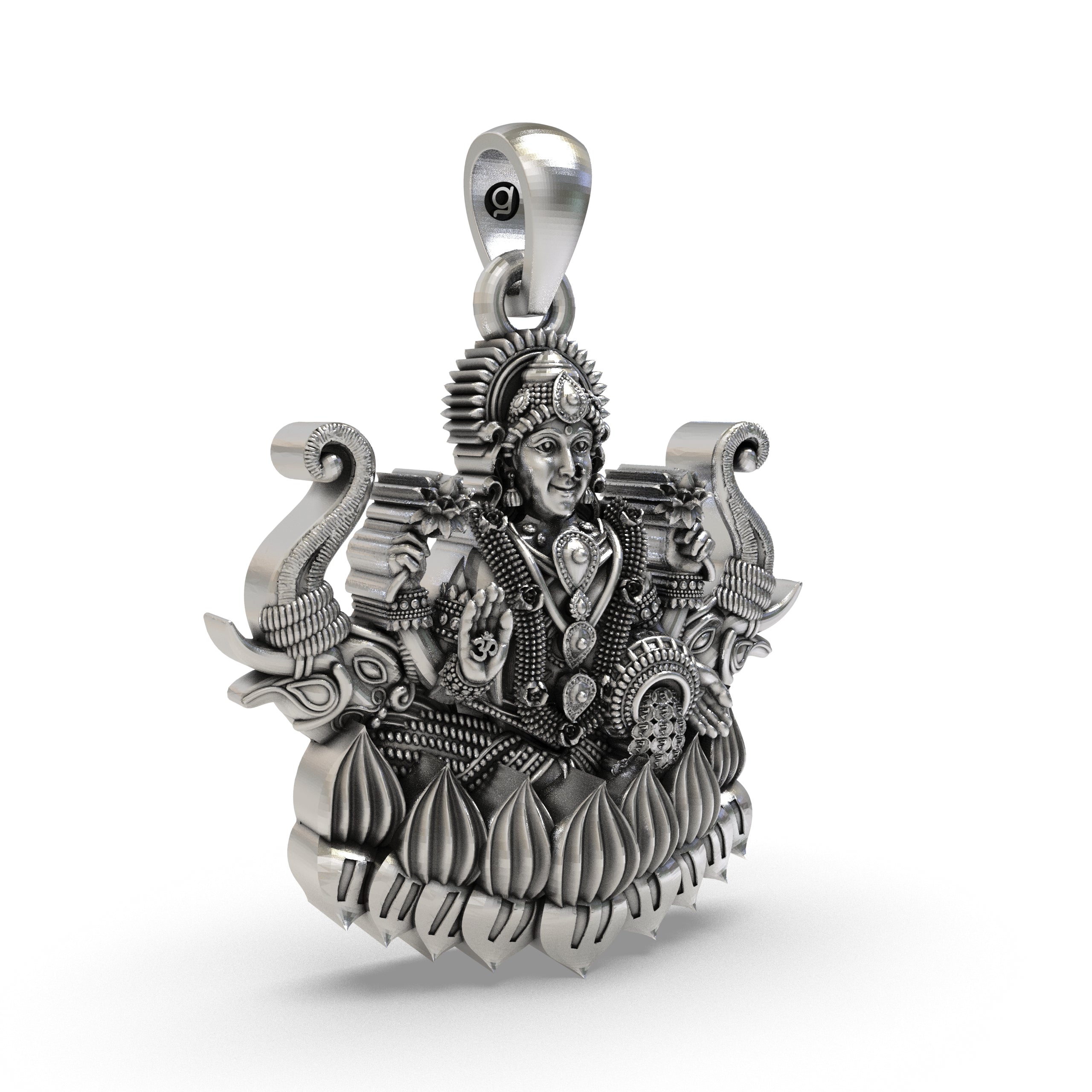 Lakshmi Maa with Elephants Pendant in 925 Sterling Silver | Goddess of Wealth & Prosperity | Handmade Hindu Spiritual Jewelry