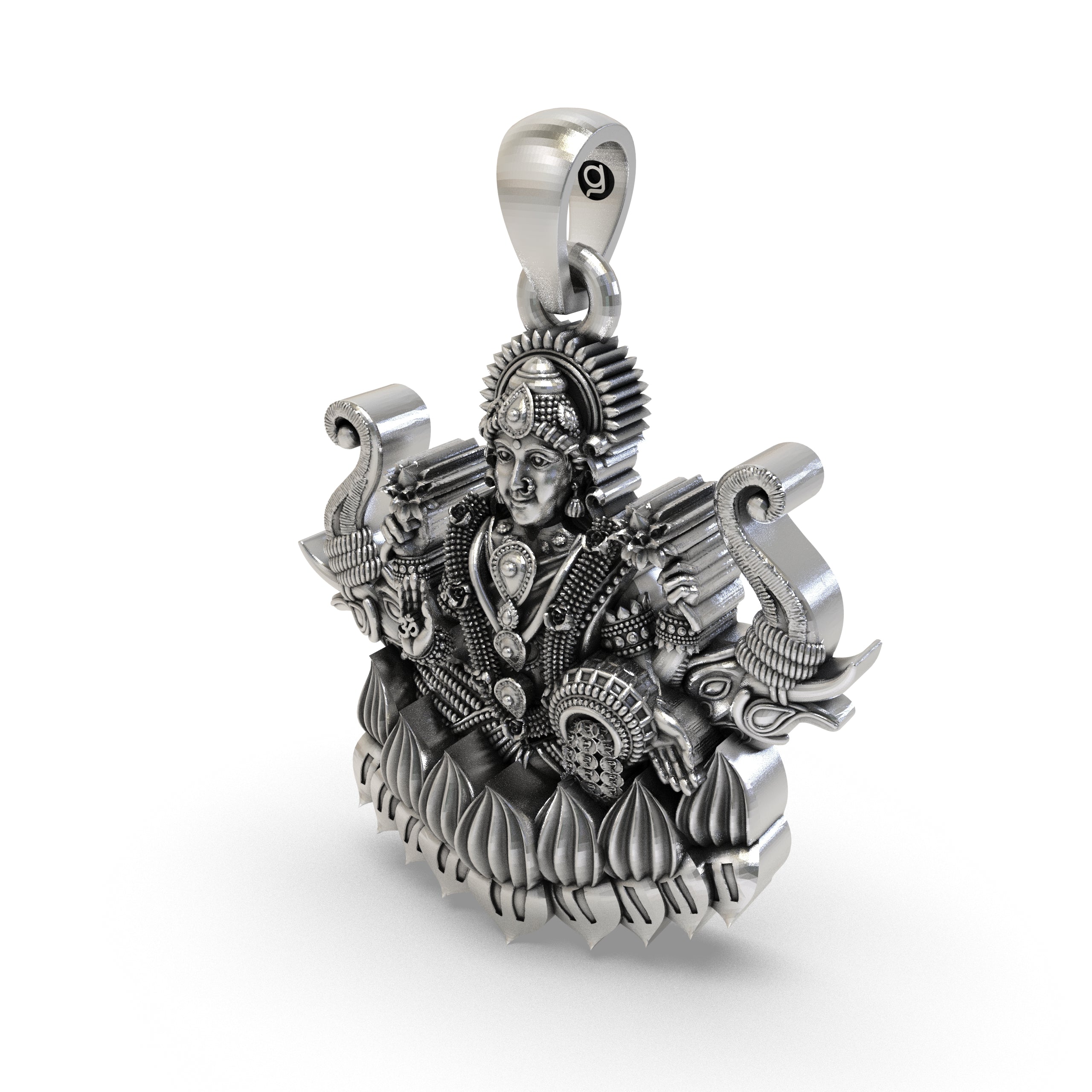 Lakshmi Maa with Elephants Pendant in 925 Sterling Silver | Goddess of Wealth & Prosperity | Handmade Hindu Spiritual Jewelry