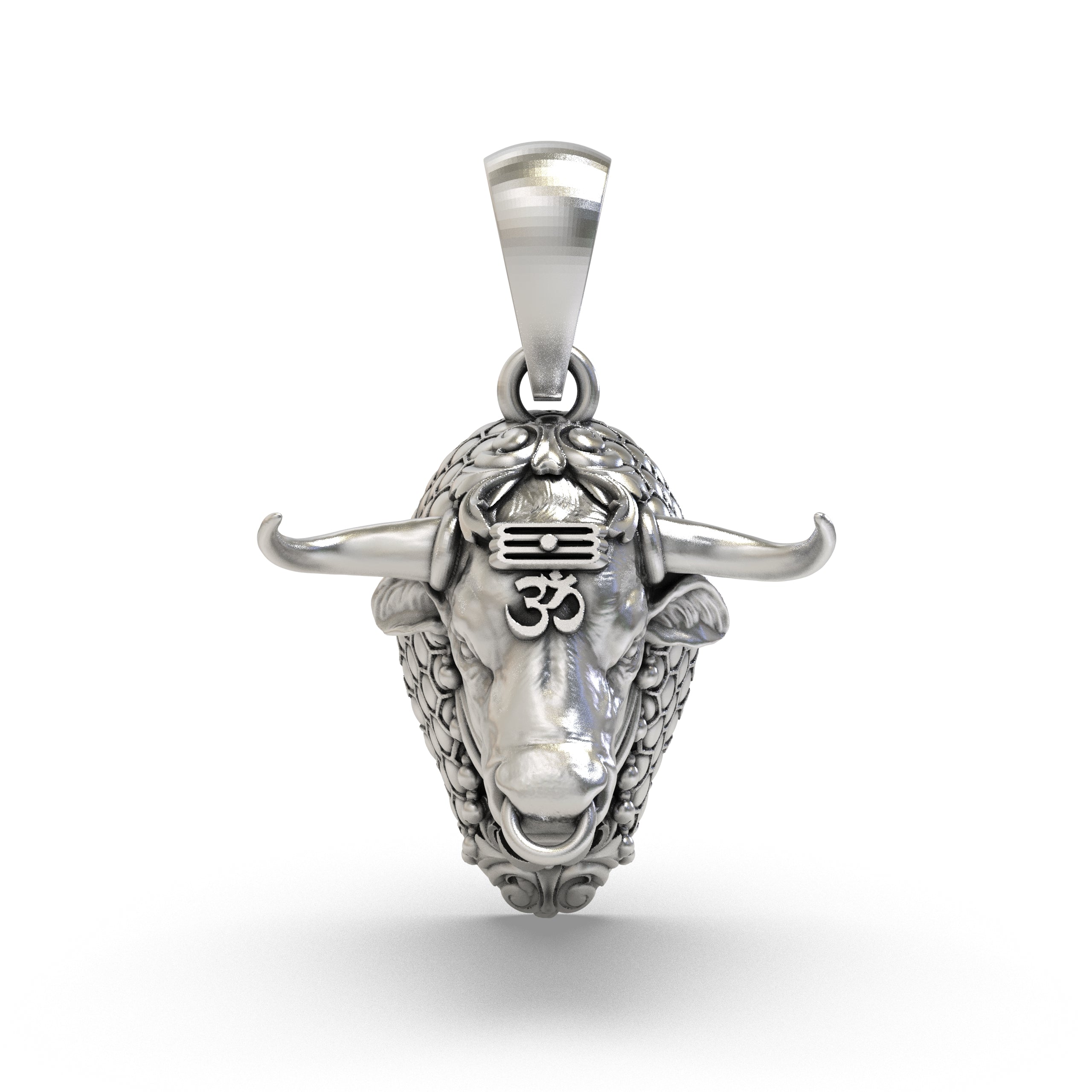 925 Sterling Silver Nandi Bull Pendant — Sacred Shiva Vahana with Om & Tripundra, Handmade Temple Jewellery