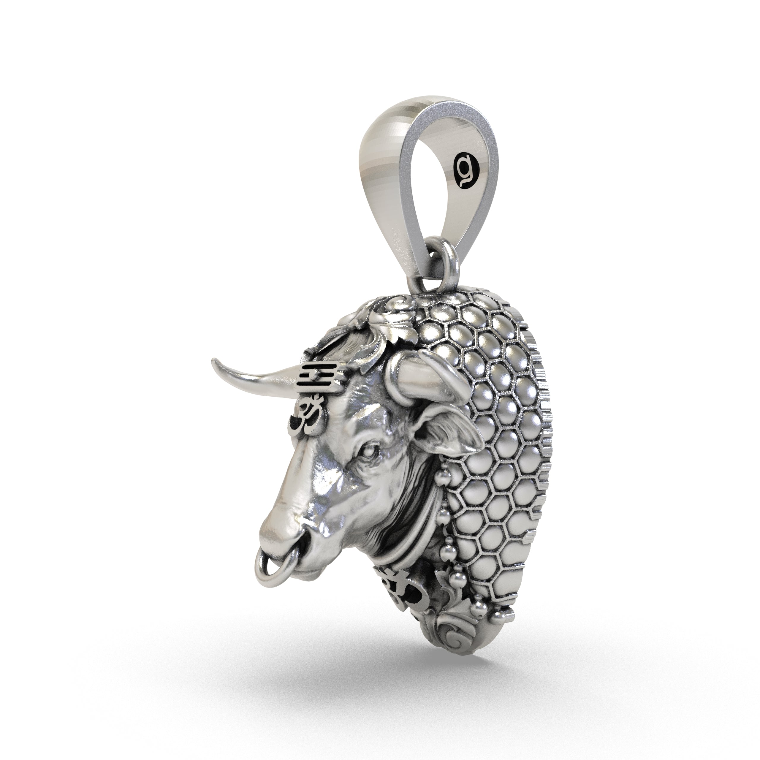 925 Sterling Silver Nandi Bull Pendant — Sacred Shiva Vahana with Om & Tripundra, Handmade Temple Jewellery