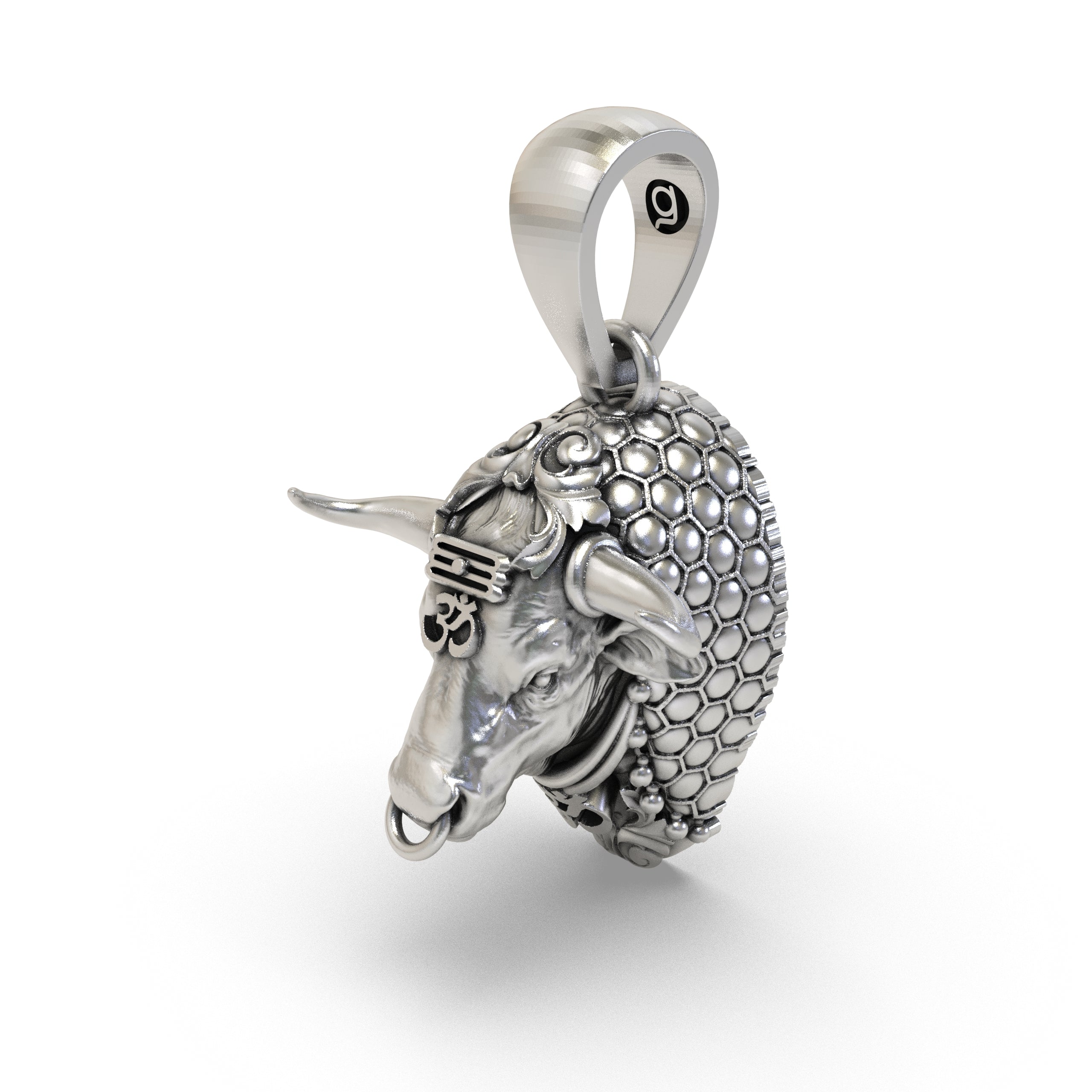 925 Sterling Silver Nandi Bull Pendant — Sacred Shiva Vahana with Om & Tripundra, Handmade Temple Jewellery